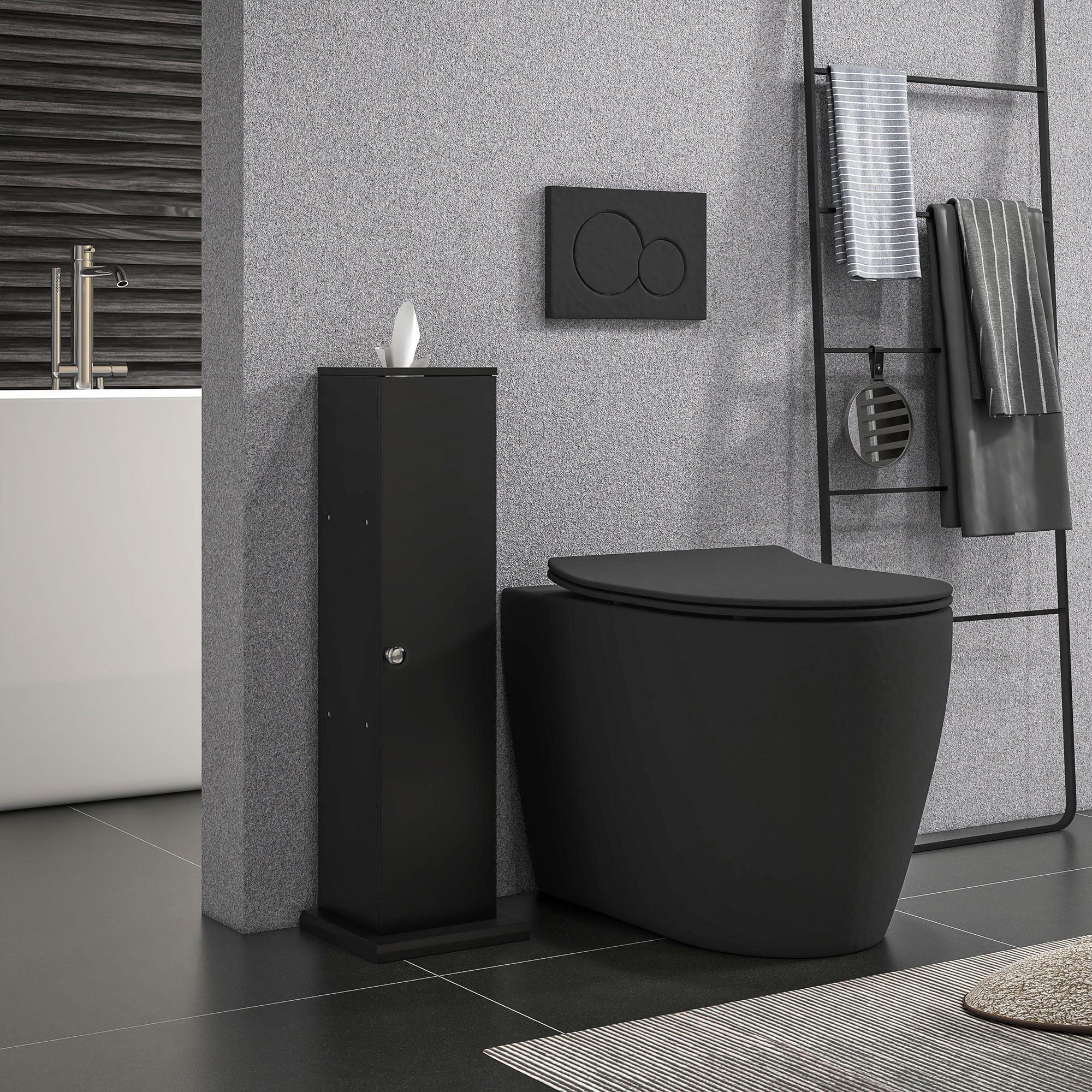 Black Corner Bathroom Storage Cabinet with Doors and Shelves