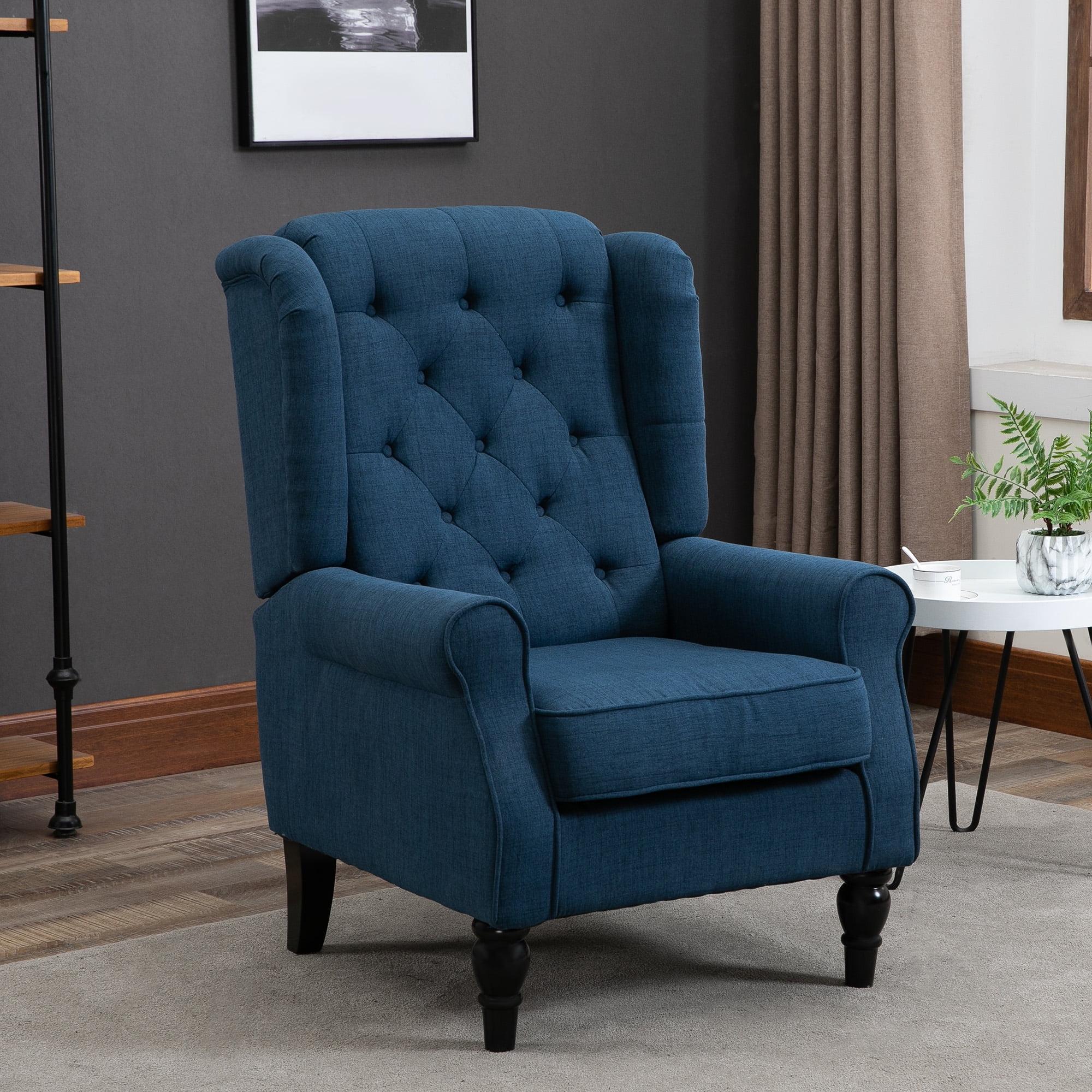 Blue Tufted Barrel Accent Chair with Wood Legs