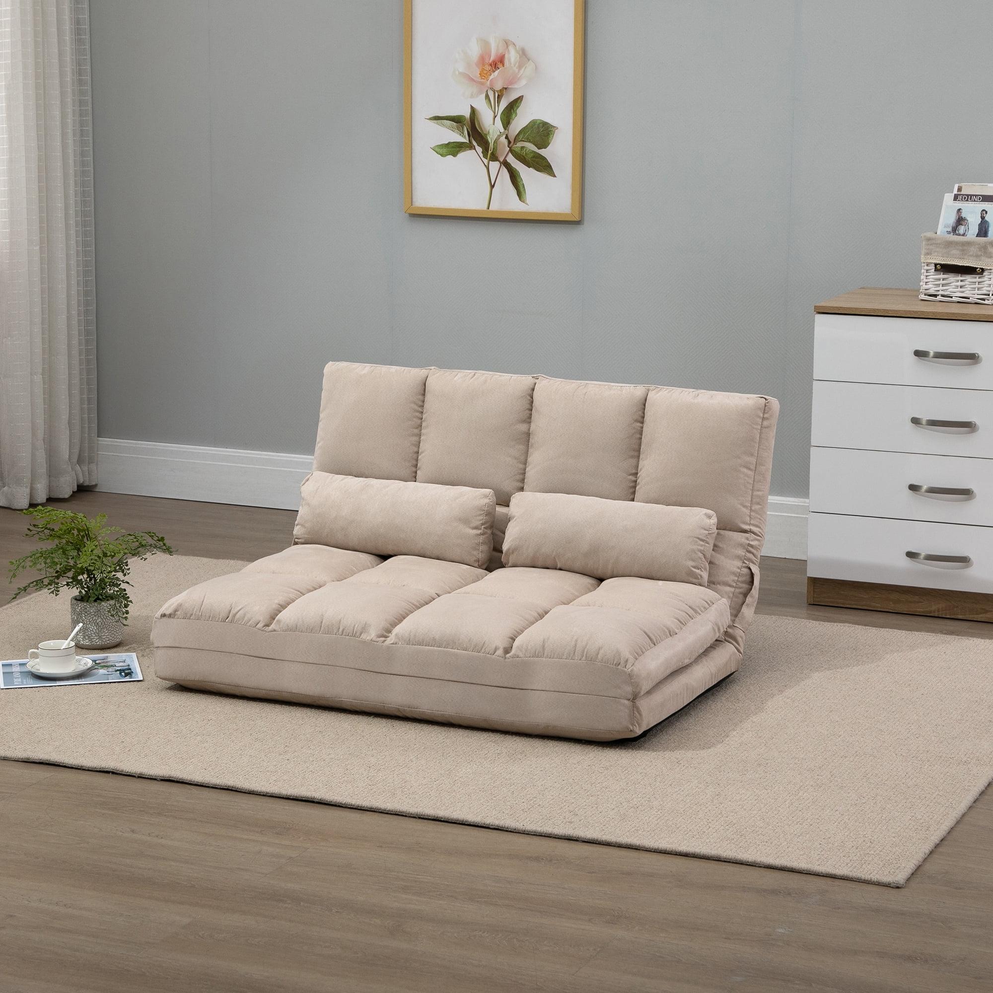 Beige Tufted Metal Full Sleeper Sofa with Pillows