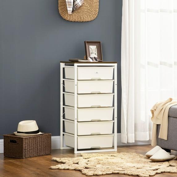 HOMCOM Dresser Storage Drawers with 6 Plastic Bins and Steel Frame, Crafting Bins for Living Room, Bedroom