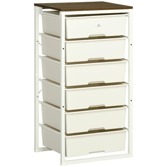 HOMCOM Dresser Storage Drawers with 6 Plastic Bins and Steel Frame, Crafting Bins for Living Room, Bedroom