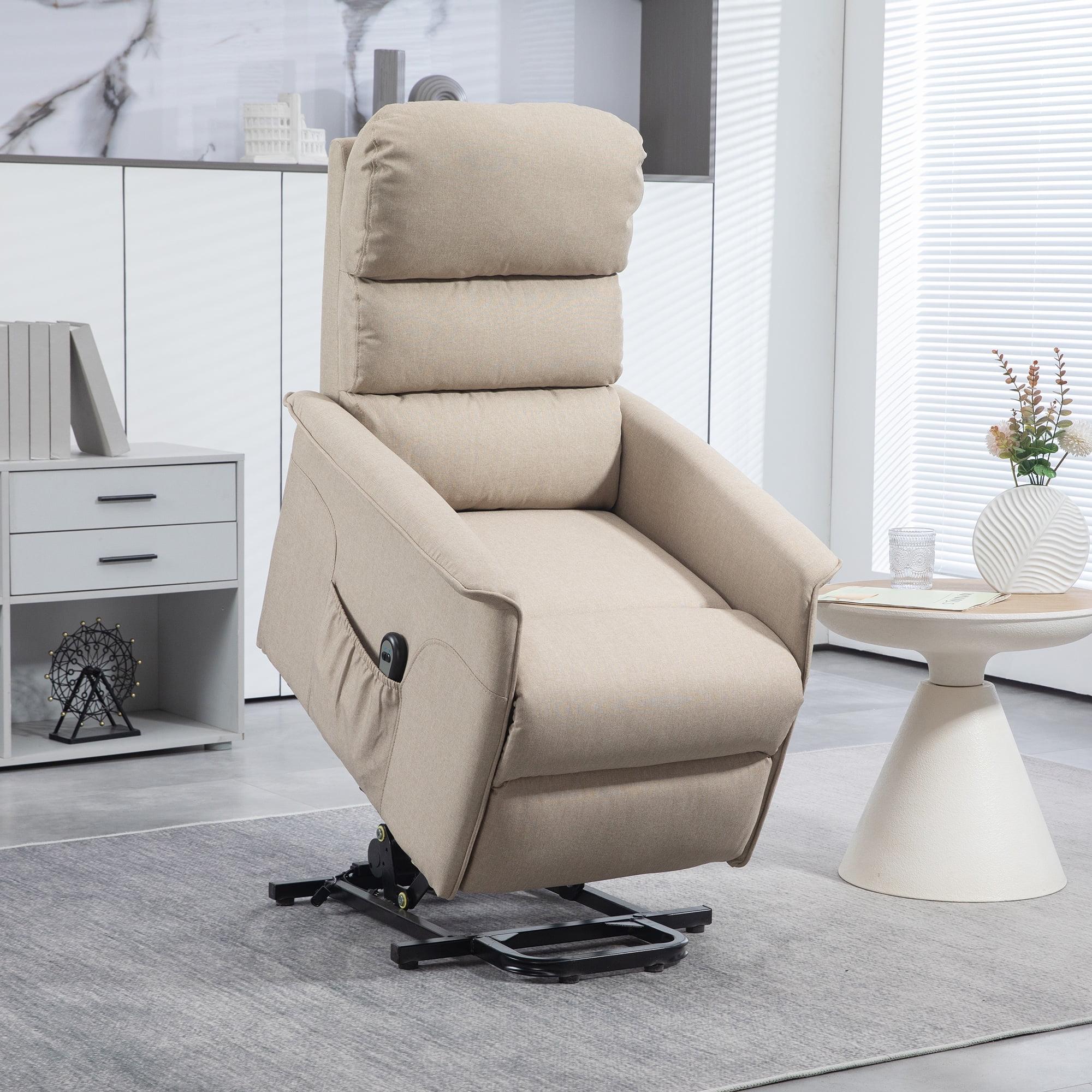 HOMCOM Power Lift Assist Recliner Chair for Elderly with Remote Control, Linen Fabric Upholstery