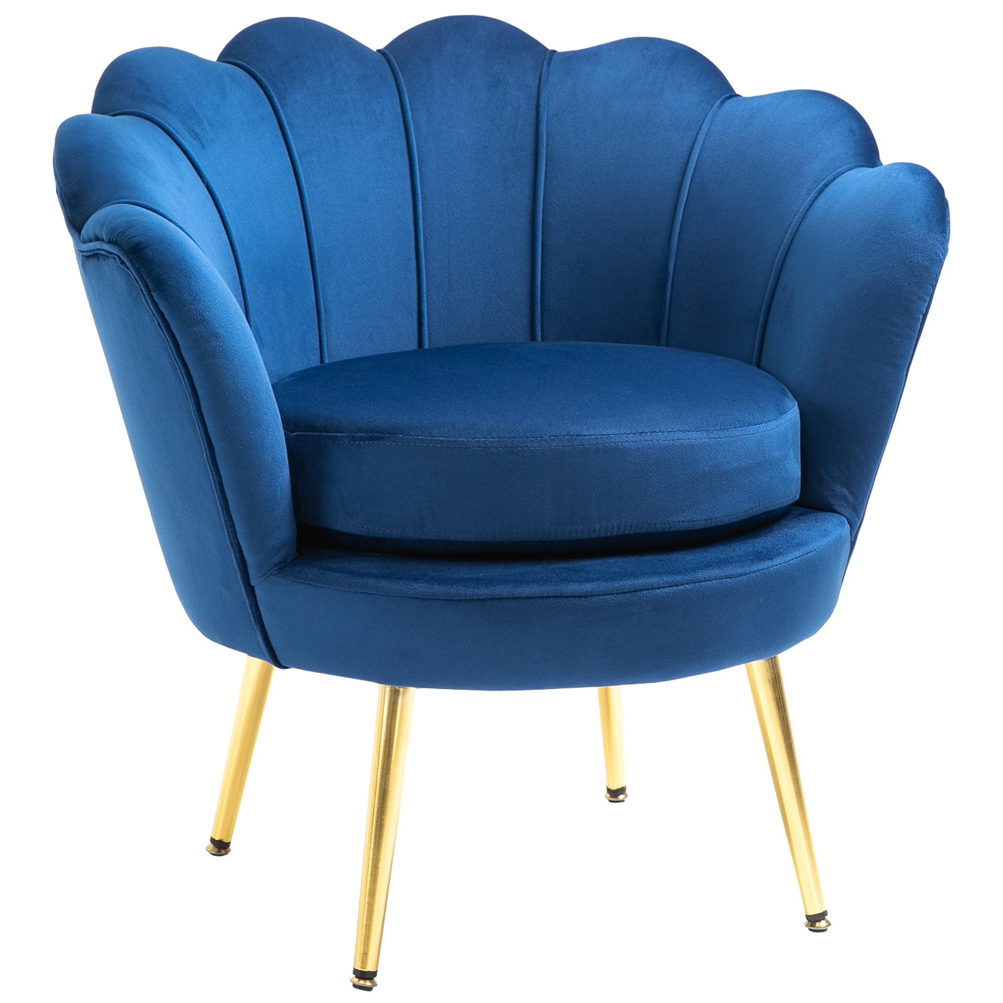 Elegant Lotus Blue Velvet Accent Chair with Gold Metal Legs