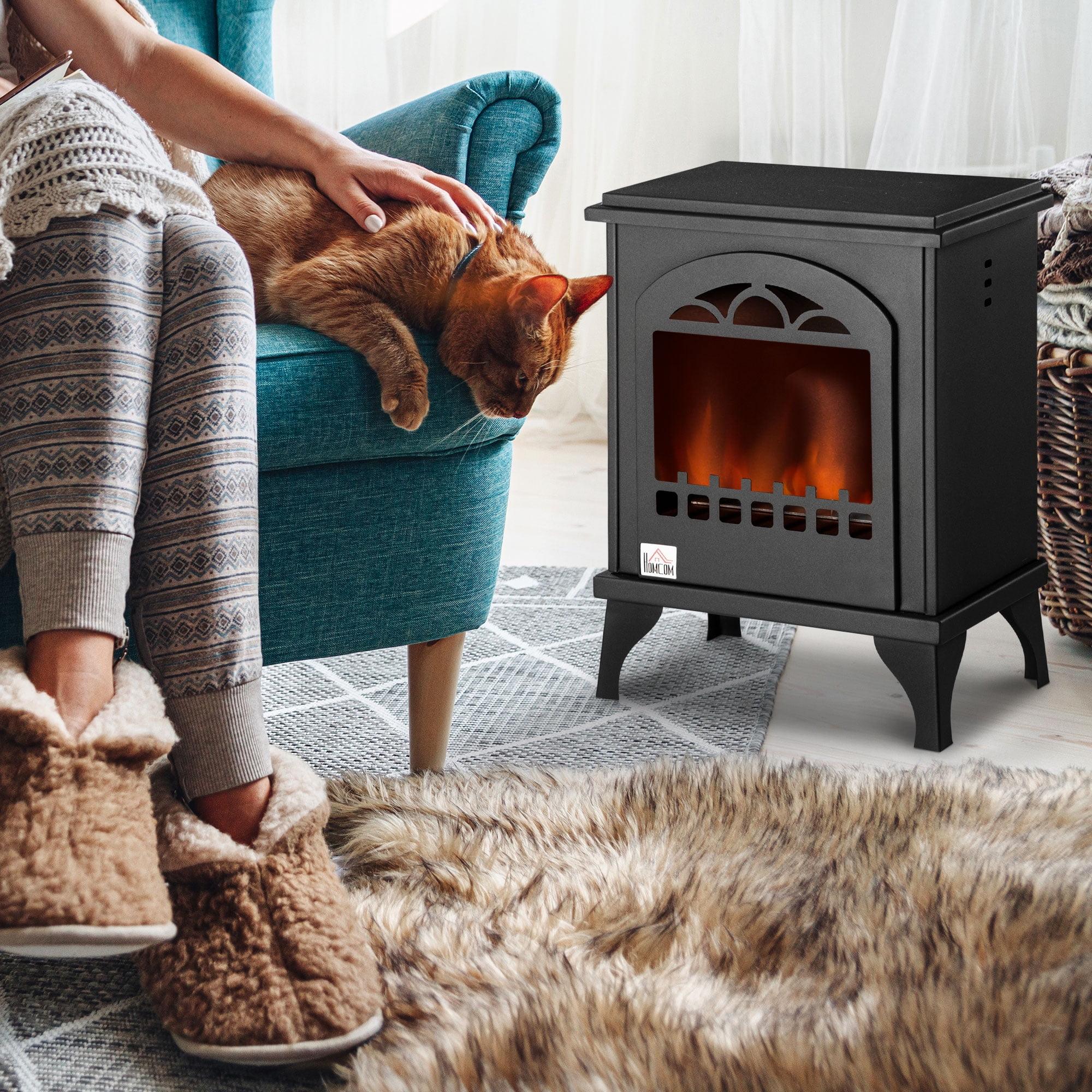 HOMCOM Ethanol Fireplace, 9.75" Freestanding Stove Heater 0.32 Gal Max 470 Sq. Ft., Burns up to 3 Hours, Black