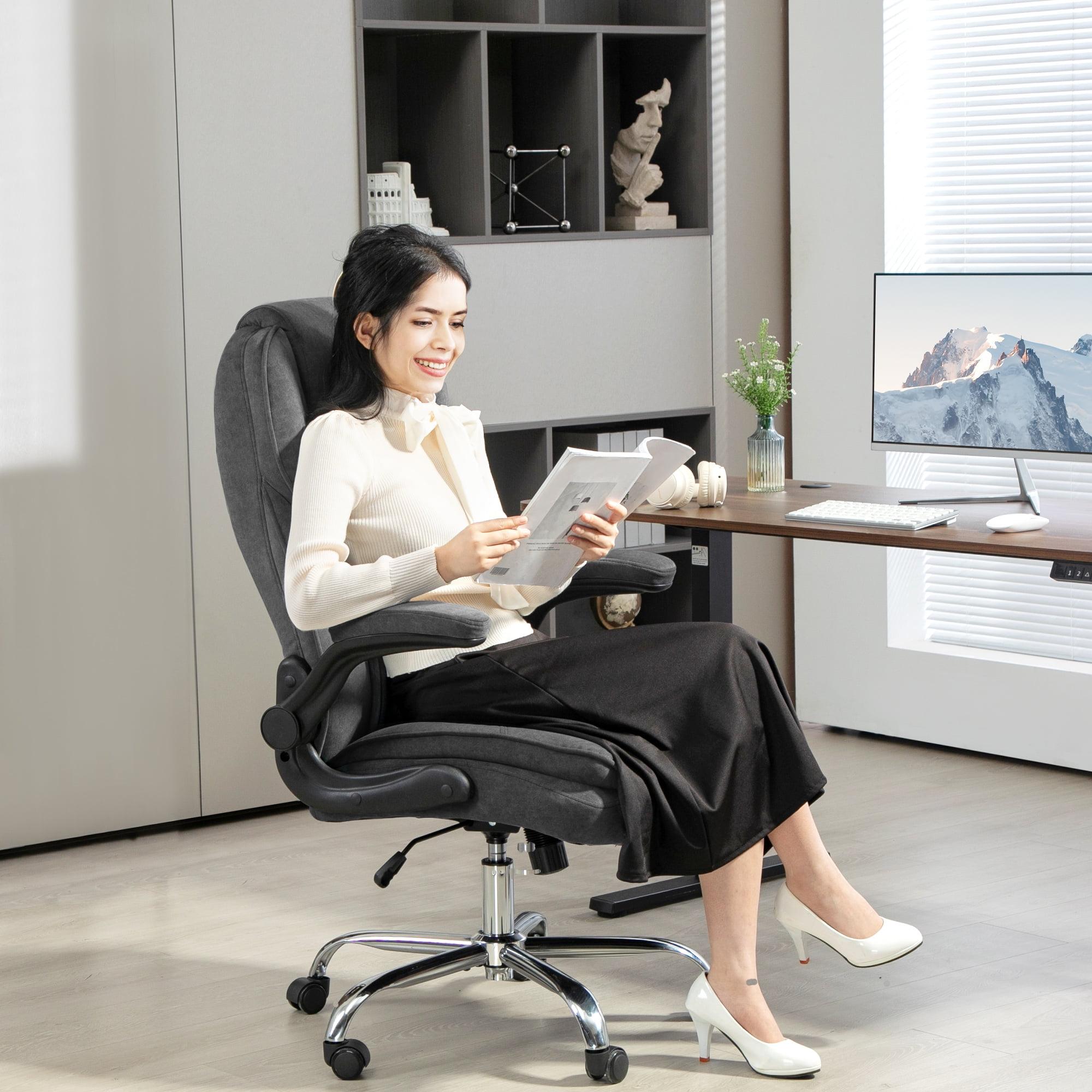 HOMCOM Executive Office Chair, Fabric Comfy Computer Desk Chair with Swivel Wheels, Flip-up Armrest, Adjustable Height, Charcoal Gray