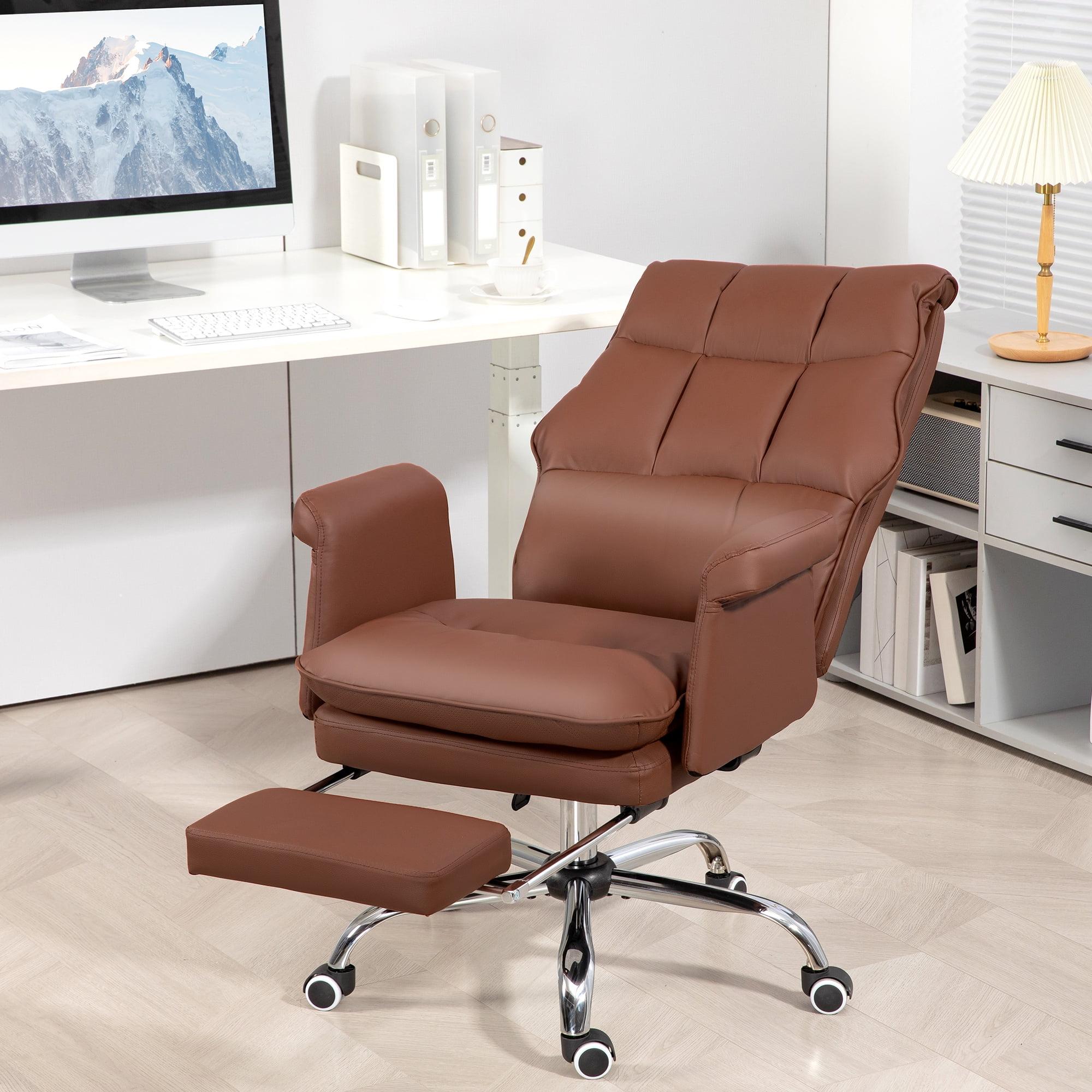 HOMCOM Executive Office Chair with Footrest, Ergonomic Office Chair, Reclining PU Leather Computer Chair, Brown