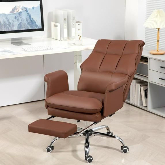 HOMCOM Executive Office Chair with Footrest, Ergonomic Office Chair, Reclining PU Leather Computer Chair, Brown