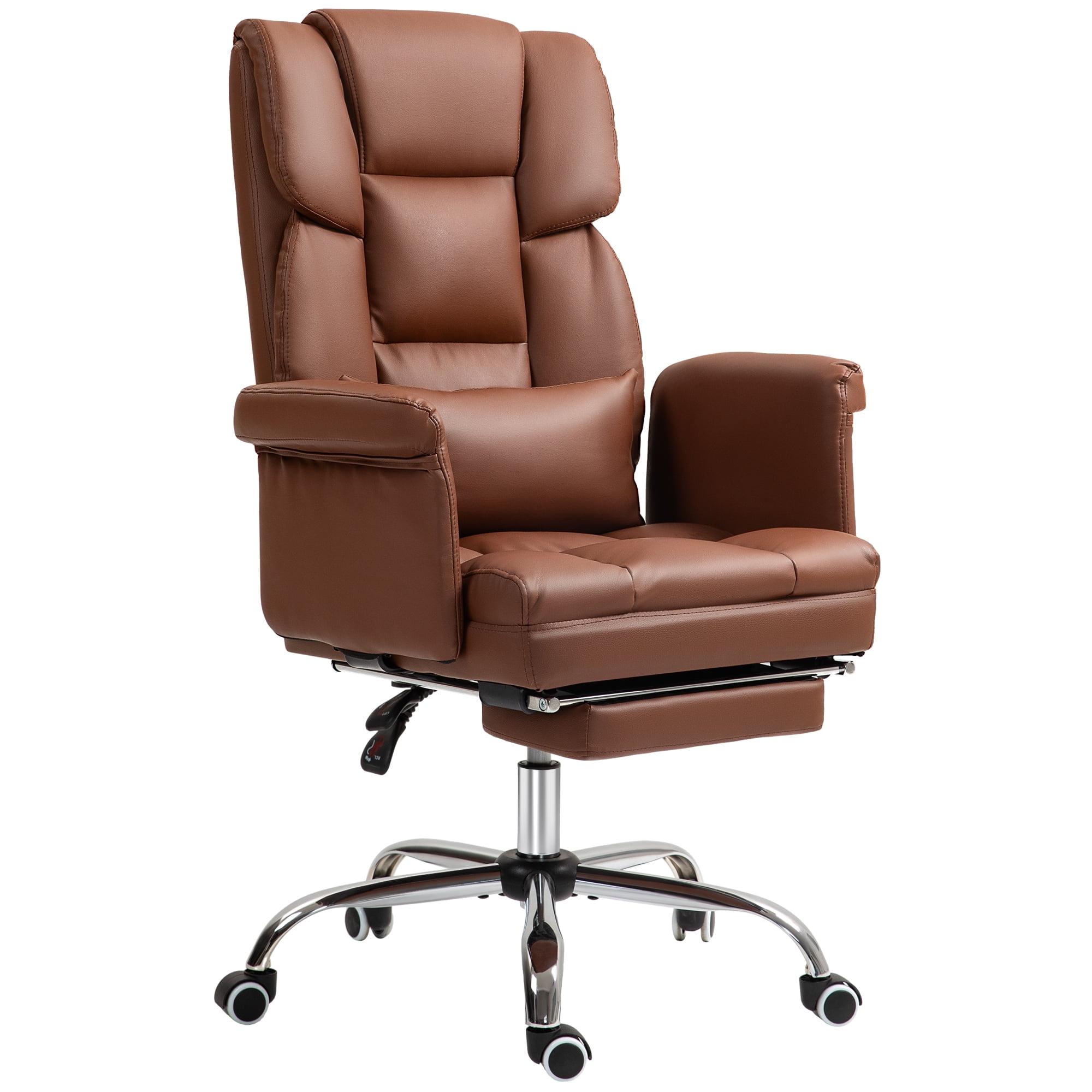 HOMCOM Executive Office Chair with Footrest and Lumbar Support, PU Leather Office Desk Chair, Ergonomic, Reclining and Swivel Chair, Brown