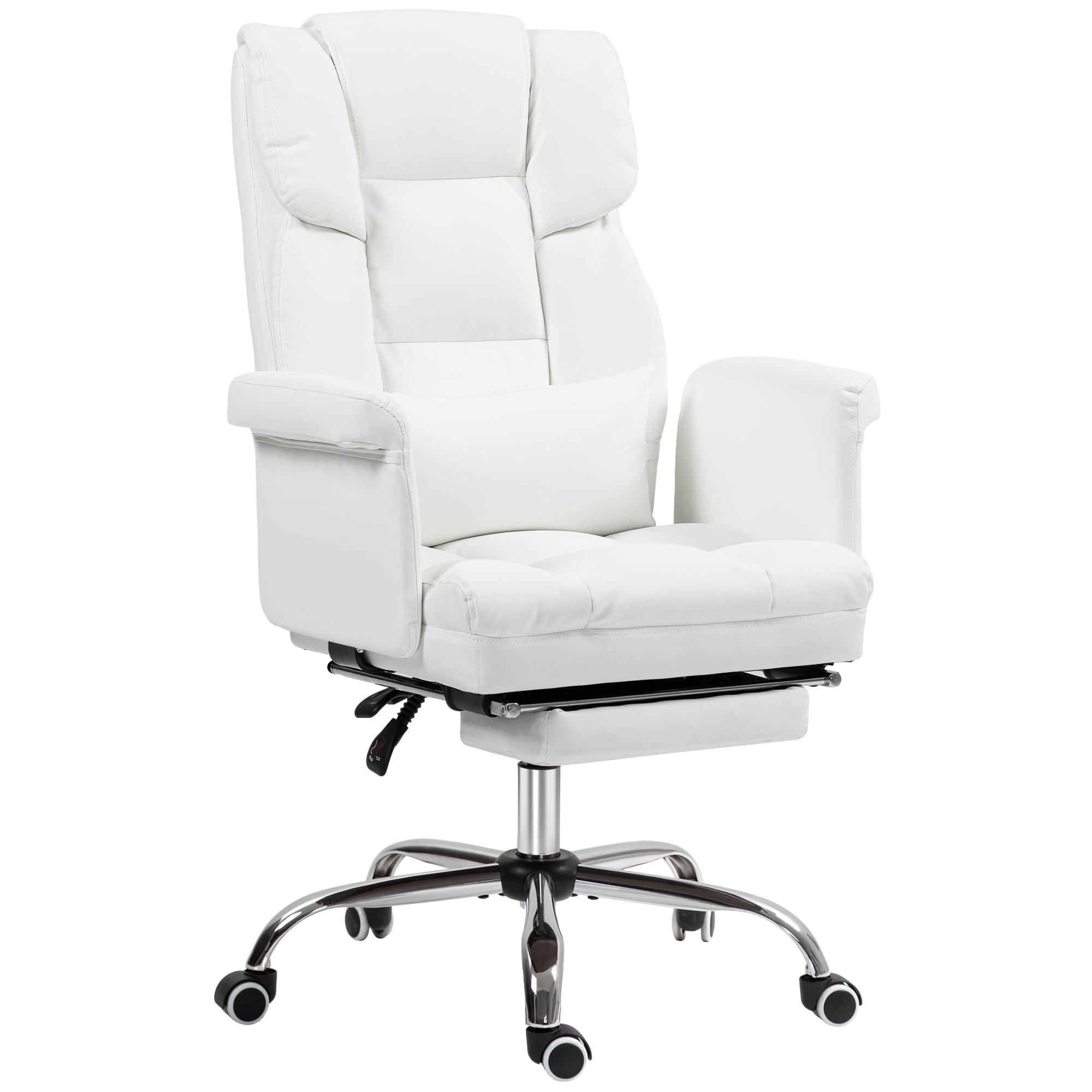 HOMCOM Executive Office Chair with Footrest and Lumbar Support, PU Leather Office Desk Chair, Ergonomic, Reclining and Swivel Chair, White