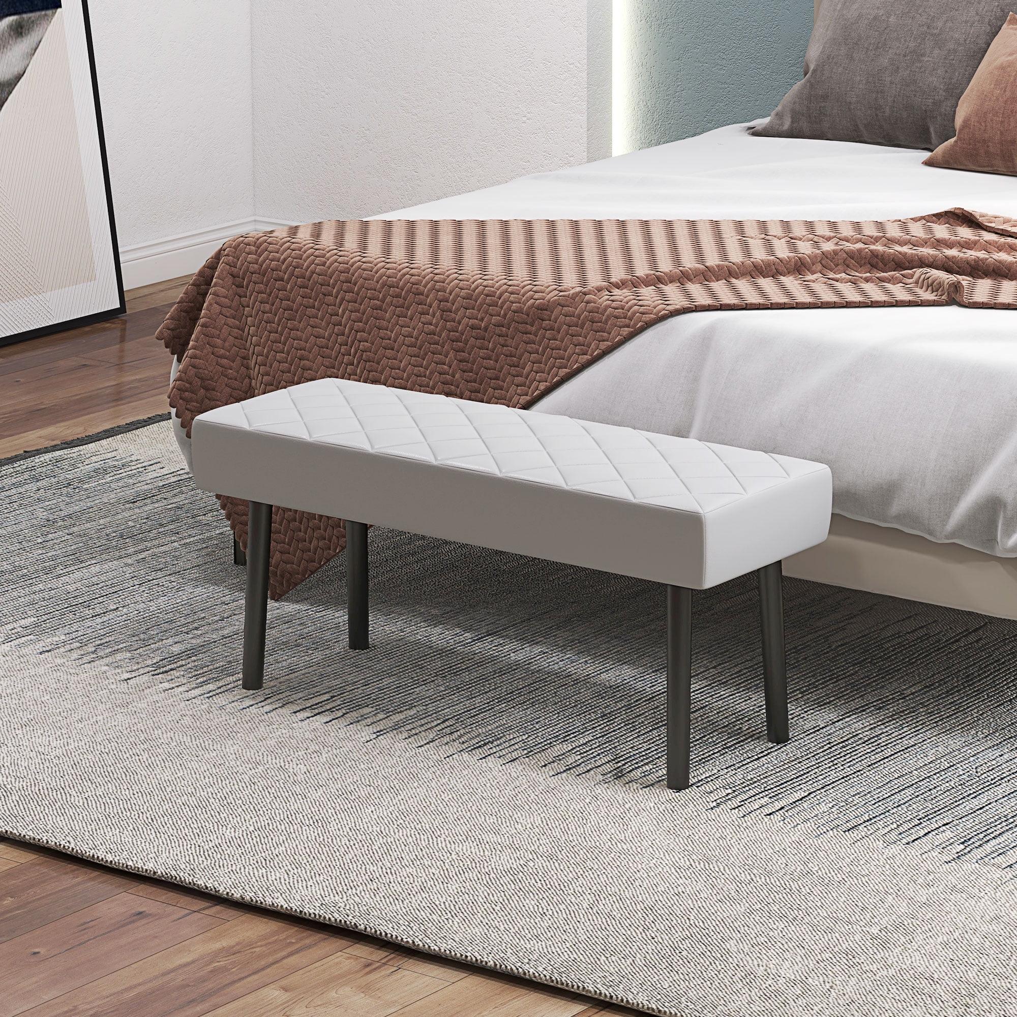 HOMCOM Ottoman Bench, 39.4" Faux Leather Upholstered End of Bed Bench with Metal Legs and Padded Seat, Gray