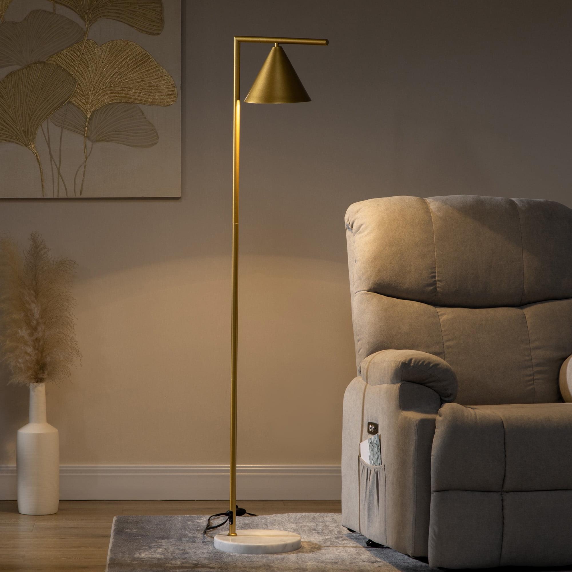 HOMCOM Modern Floor Lamps for Living Room Lighting, Adjustable Standing Lamp for Bedroom Lighting, Gold