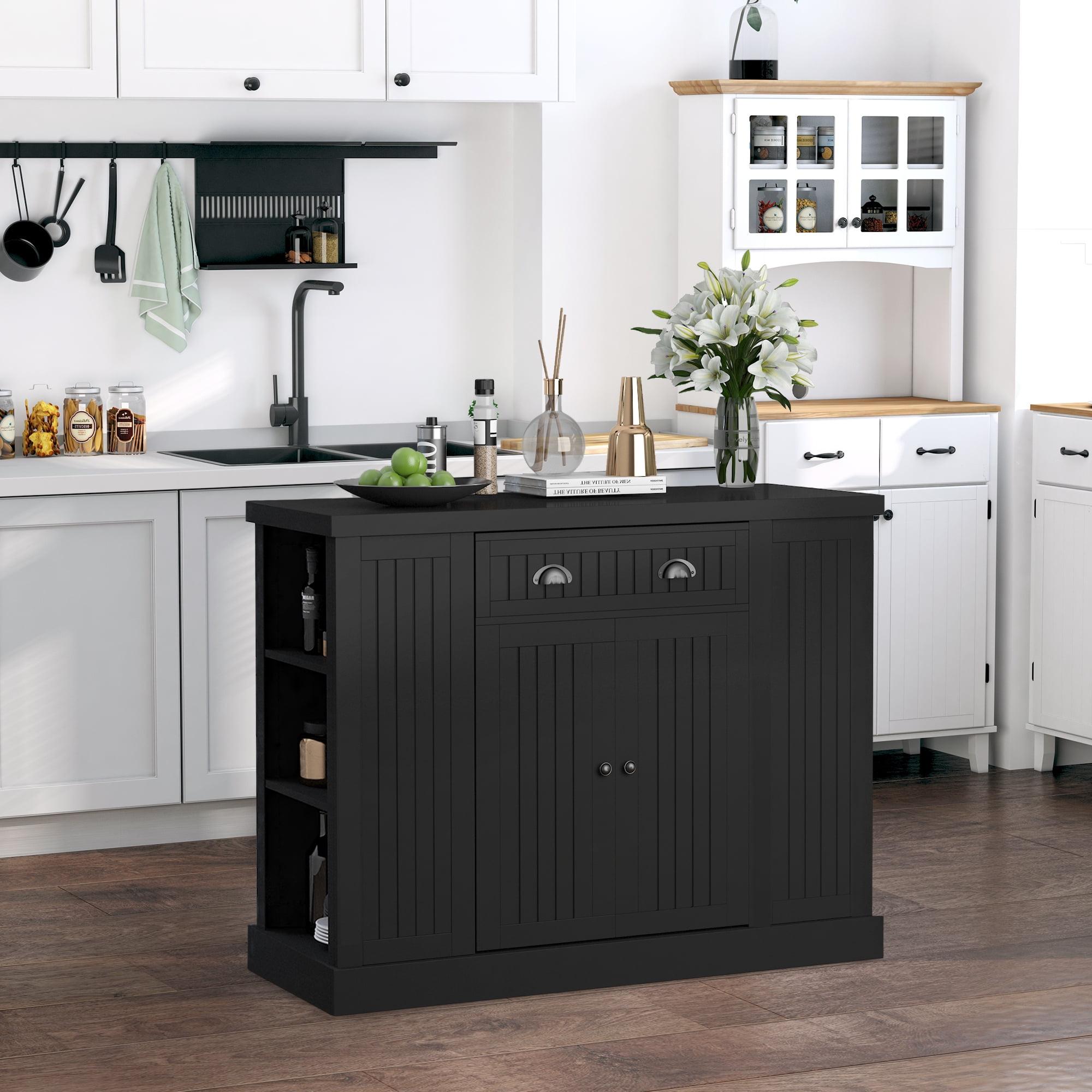 HOMCOM Fluted-Style Wooden Kitchen Island, Storage Cabinet w/ Drawer, Open Shelving, and Interior Shelving for Dining Room