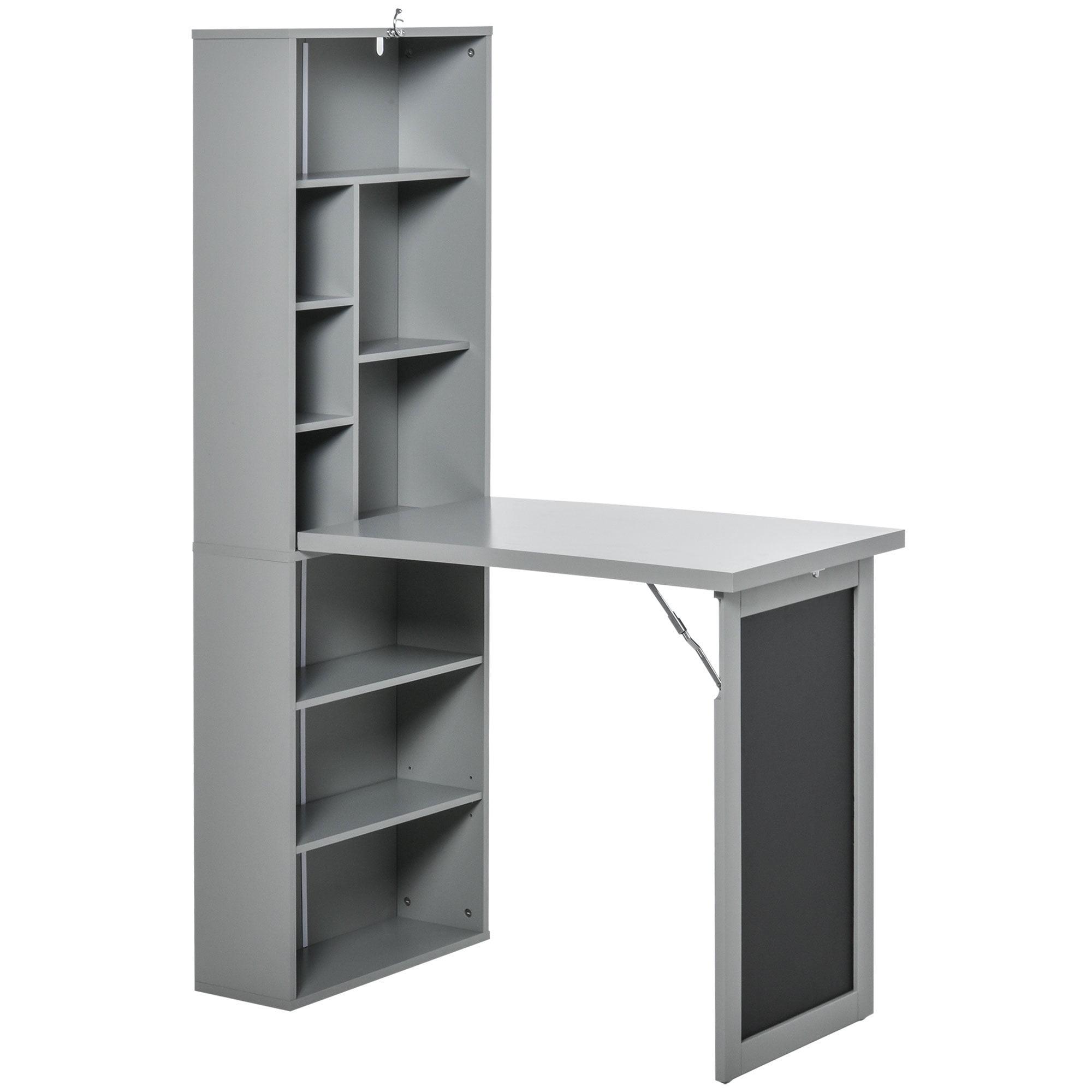 Gray Foldable Wall Mounted Desk with Filing Cabinet and Blackboard