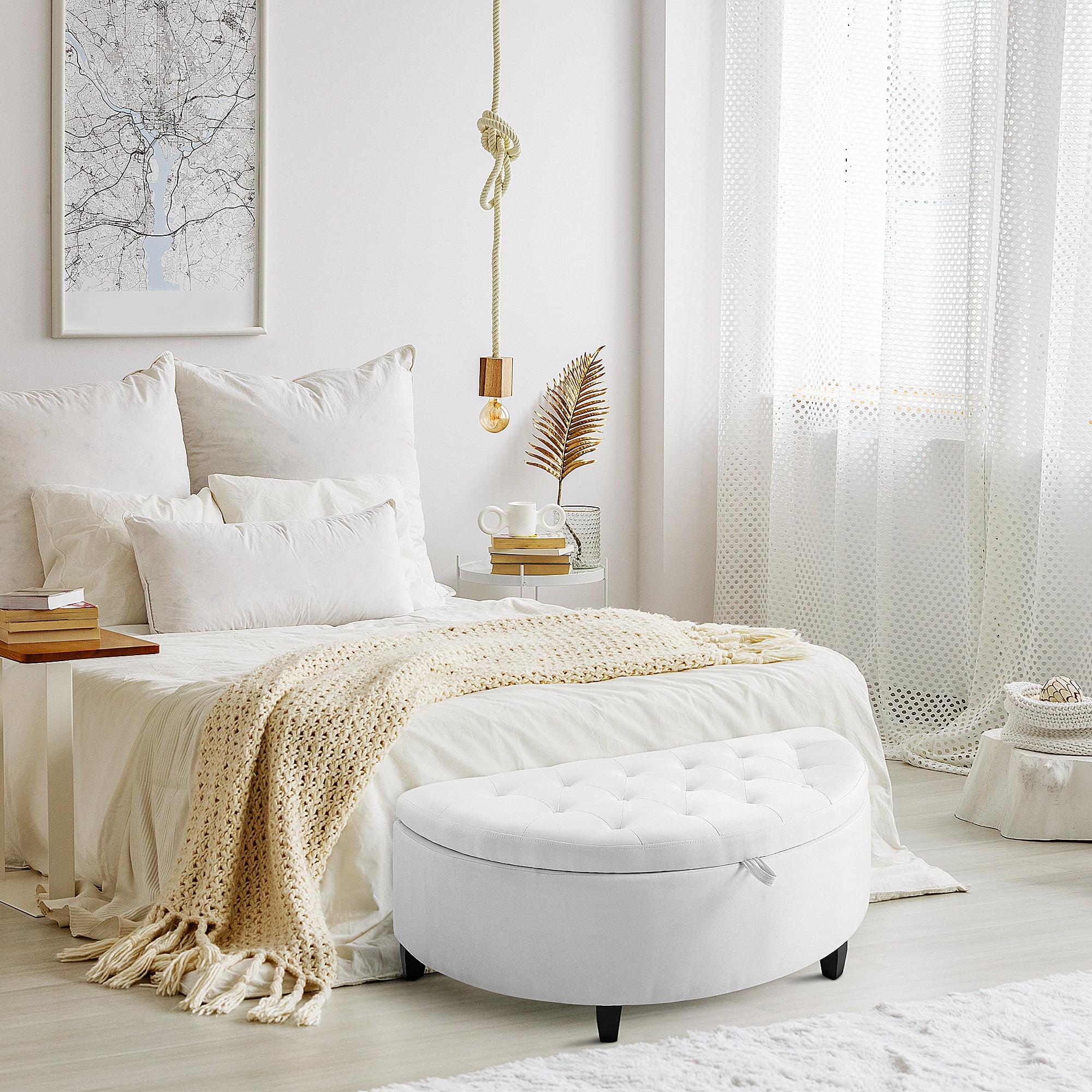 HOMCOM Half Moon Modern Luxurious Polyester Fabric Storage Ottoman Bench with Legs Lift Lid Thick Sponge Pad for Living Room, Entryway, Bedroom