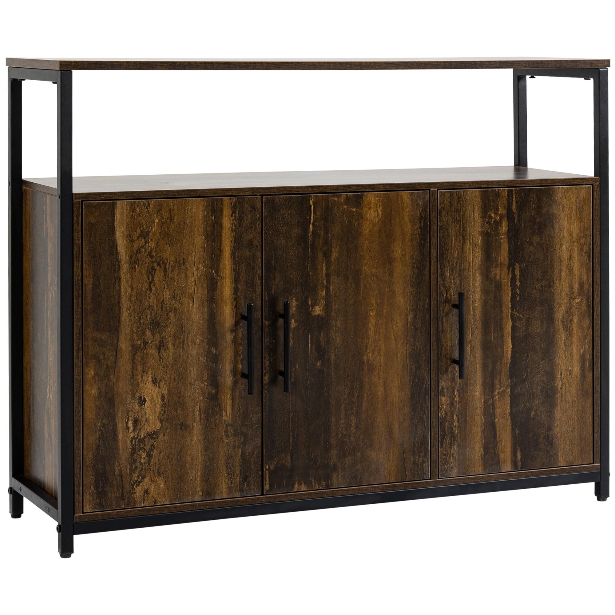 HOMCOM Industrial Kitchen Sideboard, Buffet Cabinet with Storage Open Compartment and Adjustable Shelves for Living Room, Hallway, Rustic Brown