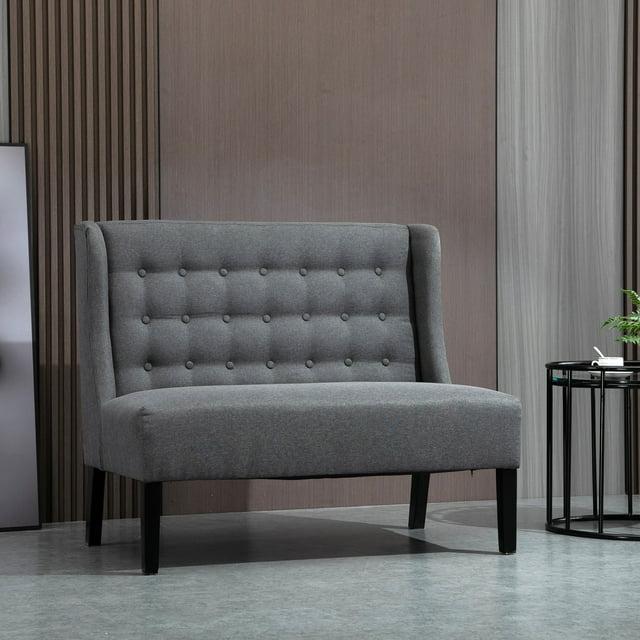 HOMCOM Linen Fabric Upholstery Double Sofa Tufted Loveseat Armless Couch Living Room Furniture with Wood Legs