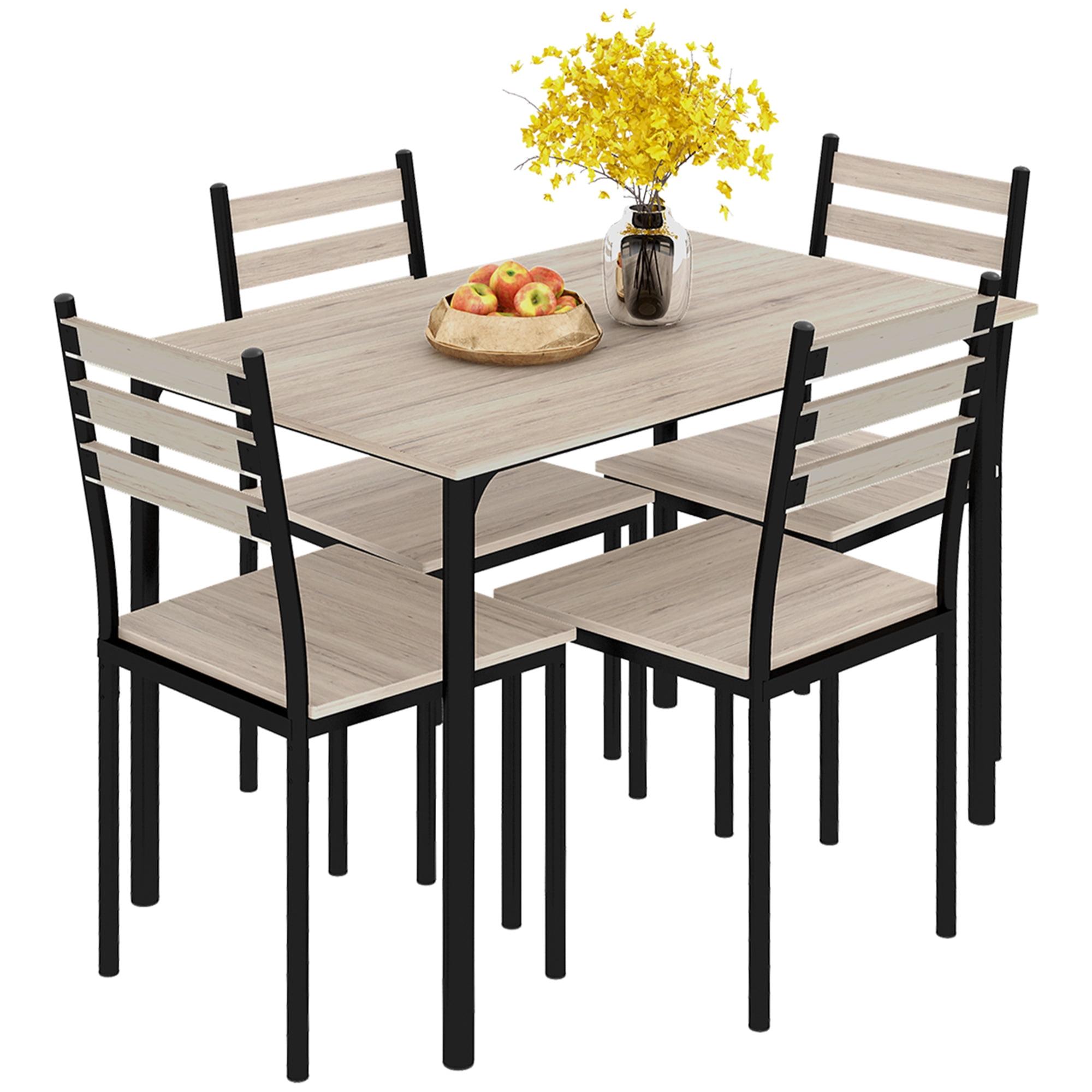HOMCOM Modern 5-Piece Wooden Counter Dining Kitchen Table Set, 1 Table 4 Chairs Metal Legs, Suitable For Outdoors, gray