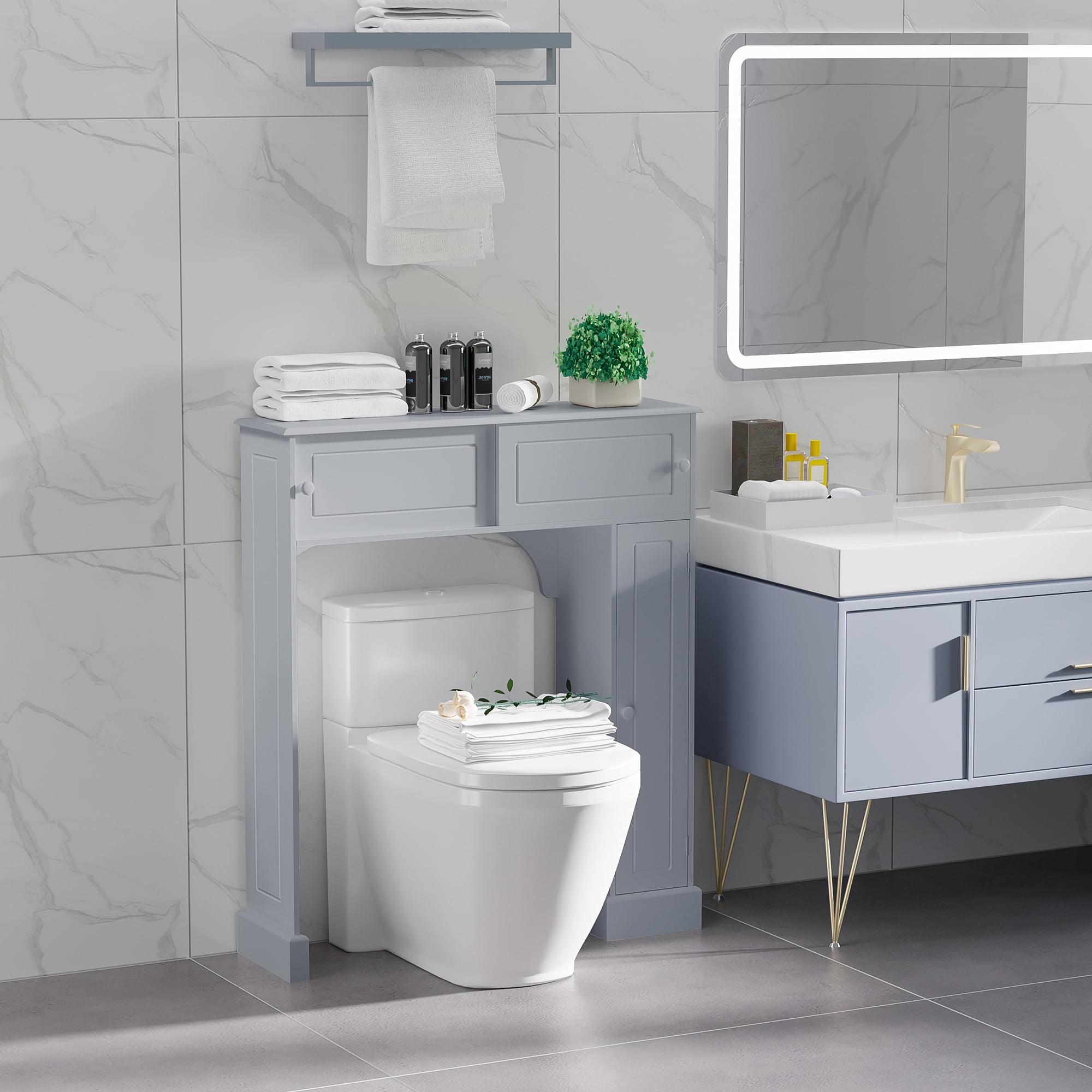 Gray Adjustable Over-the-Toilet Storage Cabinet with Cubes