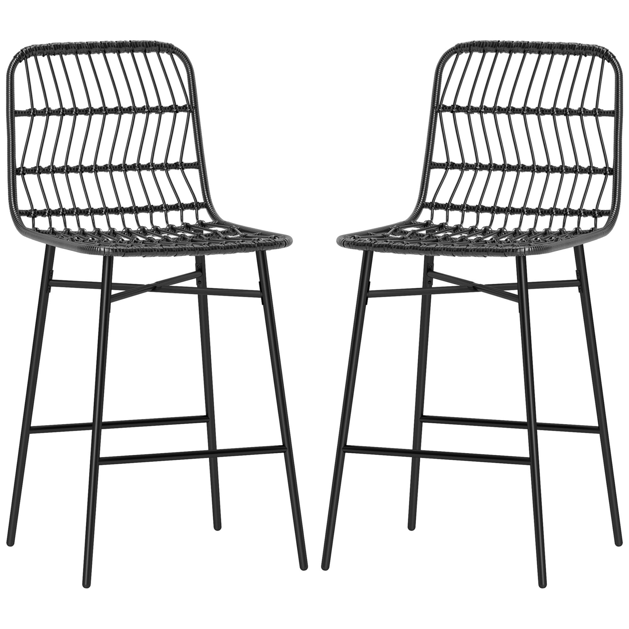 HOMCOM Rattan Counter Height Bar Stools Set of 2 Barstools with Back, Black
