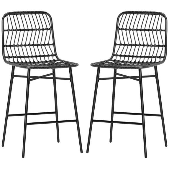HOMCOM Rattan Counter Height Bar Stools Set of 2 Barstools with Back, Black
