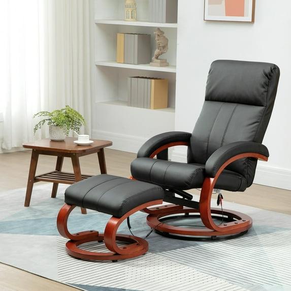 HOMCOM Recliner Chair with Ottoman, Electric Faux Leather Swivel Reclining Chair with 10 Vibration Points, 5 Massage Mode, Remote Control, Black