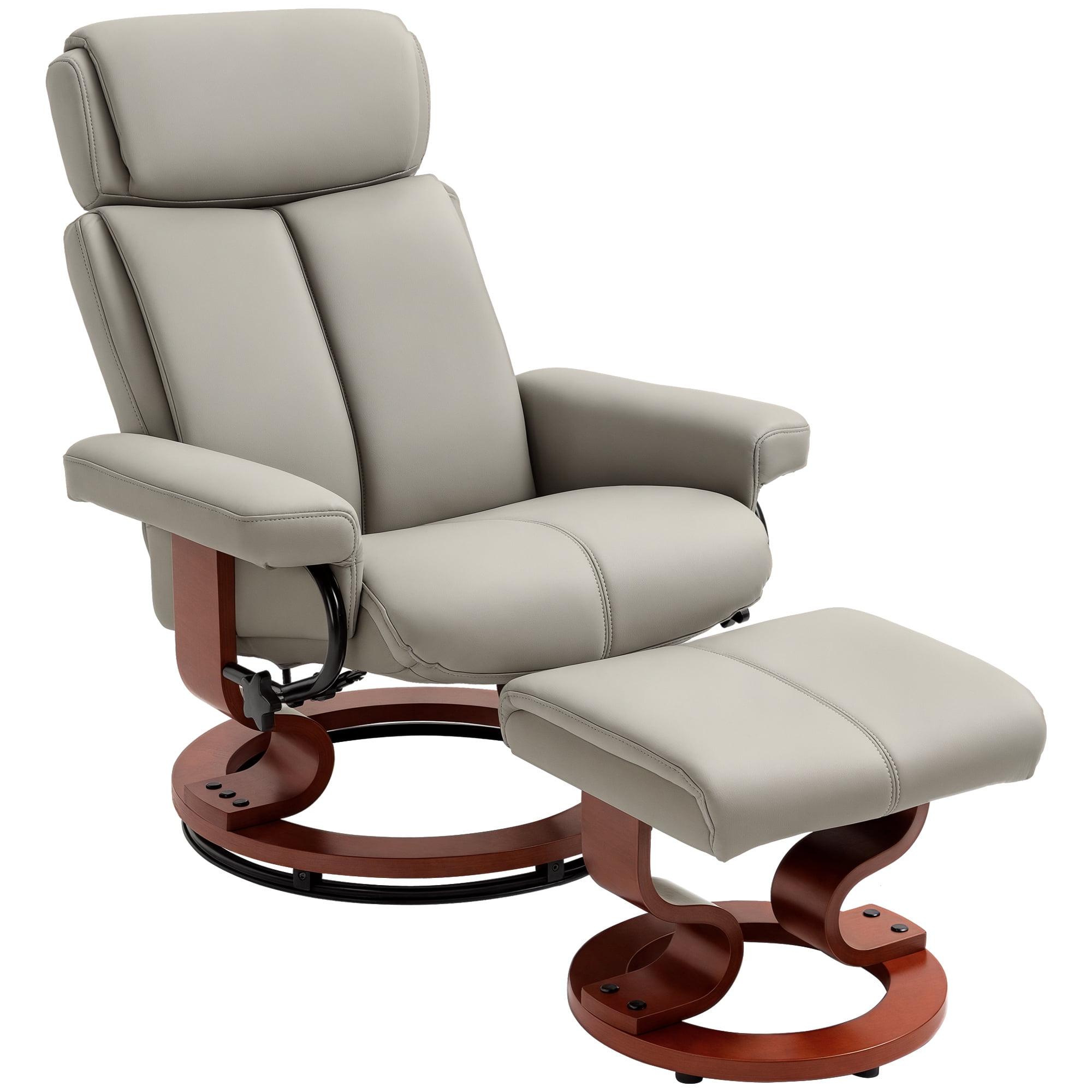 HOMCOM Recliner Chair with Ottoman, 360° Swivel Reclining Chair with Wood Base and Matching Footrest, Gray