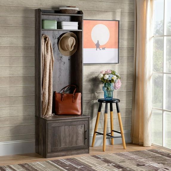 HOMCOM Rustic Hall Tree with Shoe Storage Bench, Entryway Bench with Coat Rack, Accent Coat Tree with Storage Shelves for Hallway, Mudroom, Brown