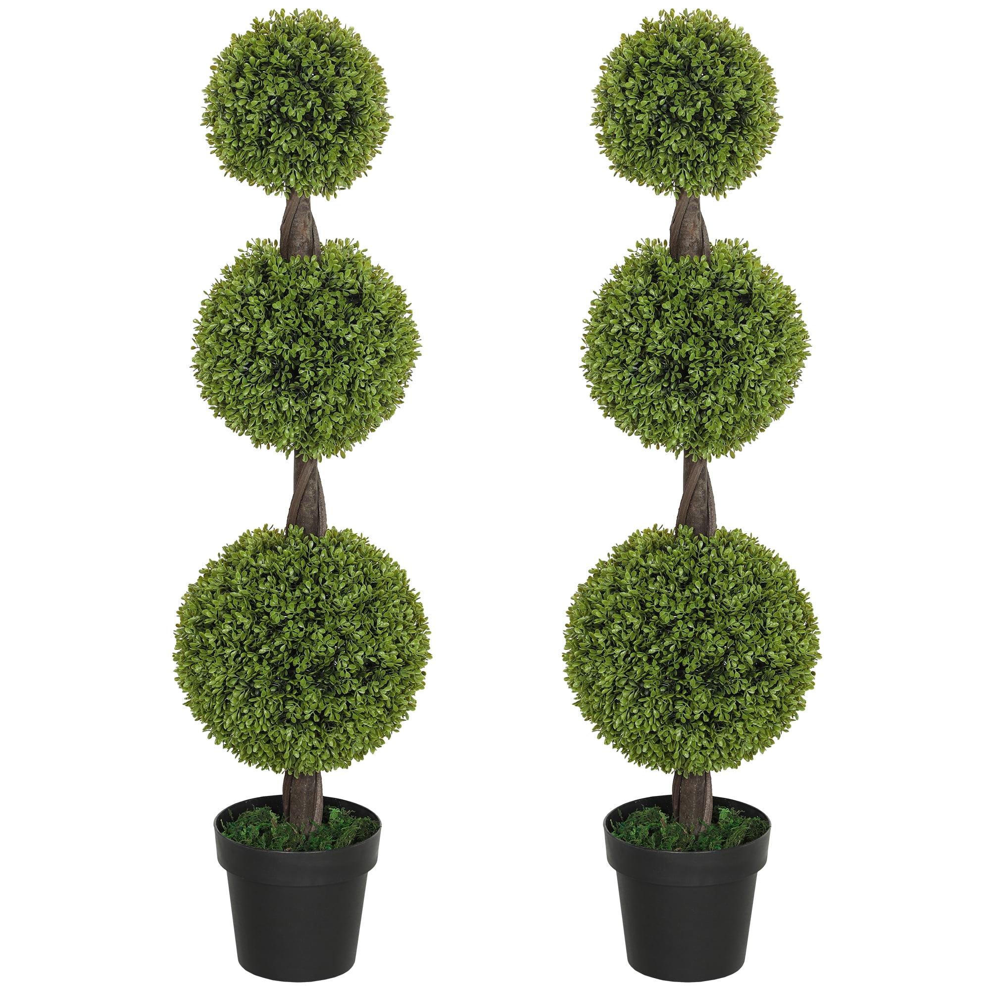 HOMCOM Set of 2 Artificial Plants Home Decor Indoor & Outdoor Plants Fake Boxwood Topiary Trees in Pots, Faux Trees, 43.25"