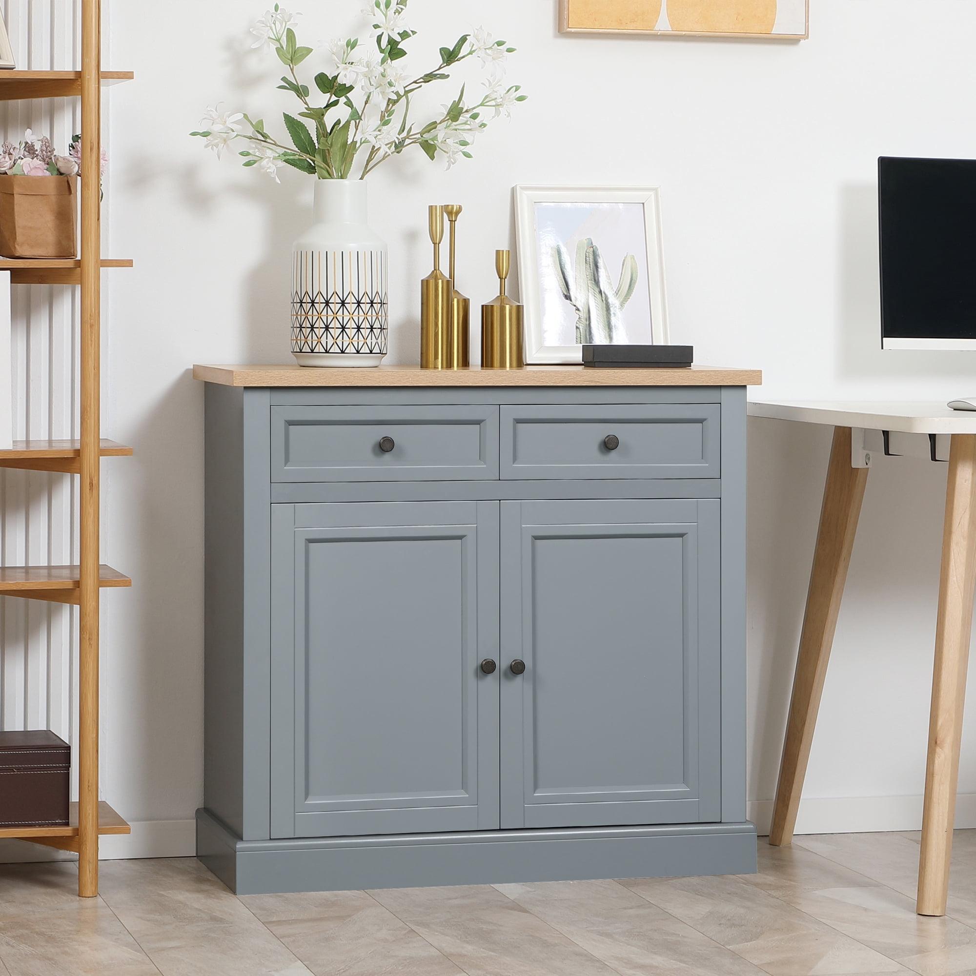 HOMCOM Sideboard Buffet Cabinet with Storage Drawers, 2 Door Kitchen Storage Cabinet with Adjustable Shelves, Coffee Bar for Living Room, Dark Gray