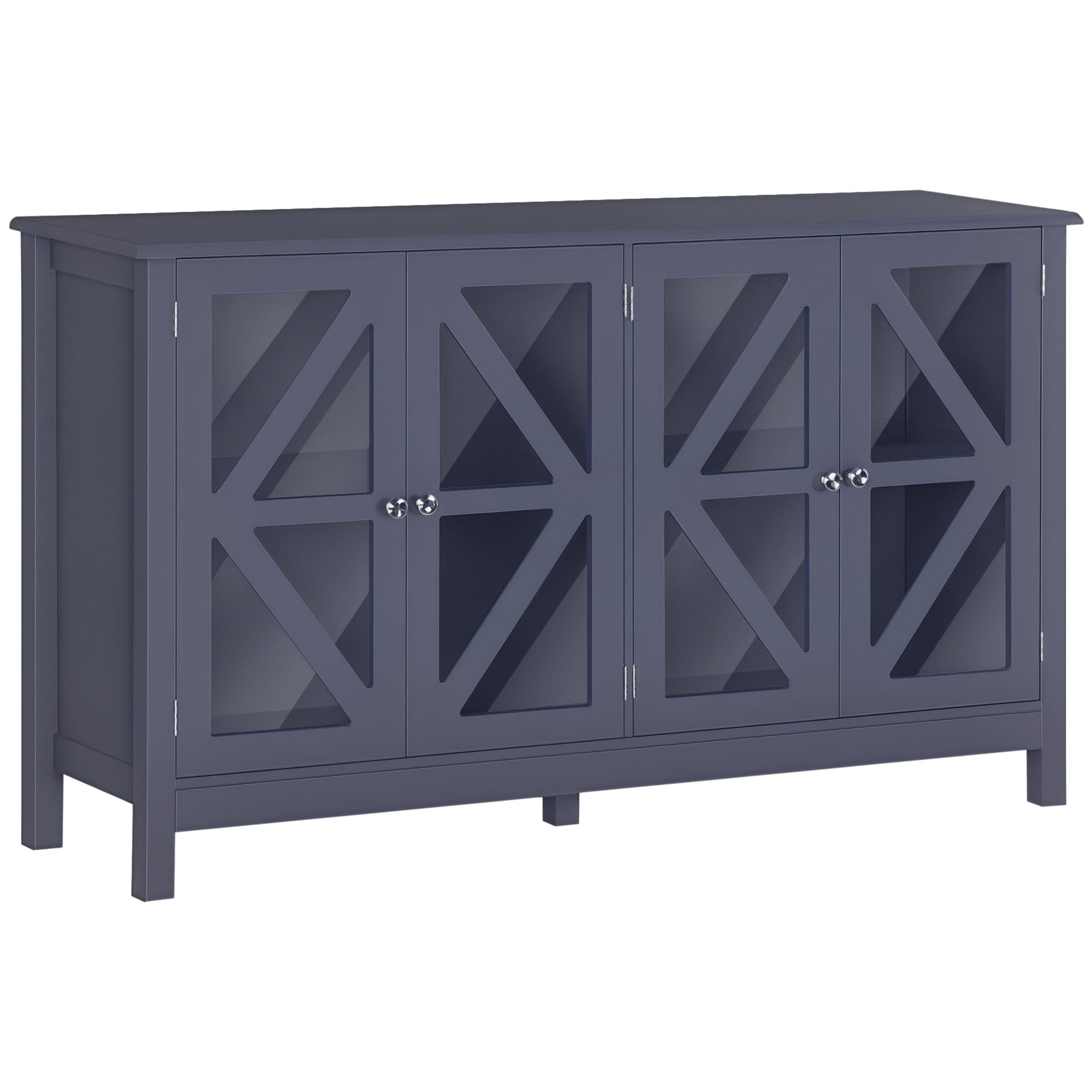 HOMCOM Kitchen Sideboard, Tempered Glass Door Buffet Cabinet with Adjustable Storage Shelf for Living Room, Kitchen, Study, Gray