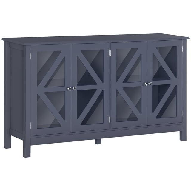 HOMCOM Kitchen Sideboard, Tempered Glass Door Buffet Cabinet with Adjustable Storage Shelf for Living Room, Kitchen, Study, Gray