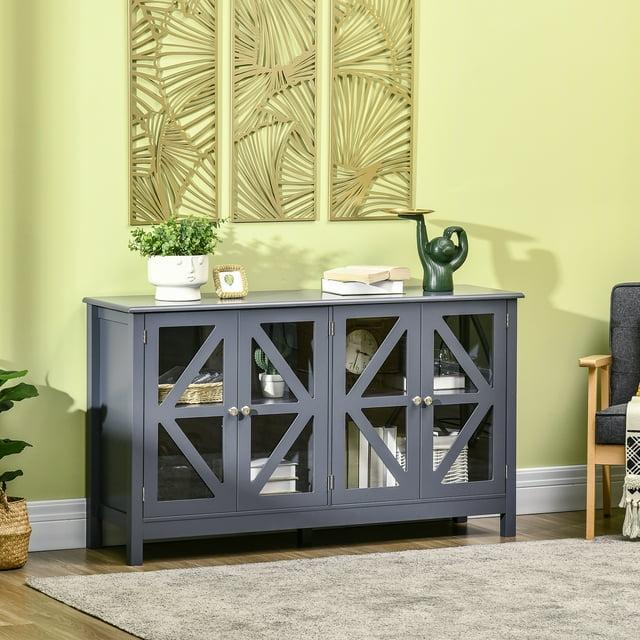 HOMCOM Kitchen Sideboard, Tempered Glass Door Buffet Cabinet with Adjustable Storage Shelf for Living Room, Kitchen, Study, Gray