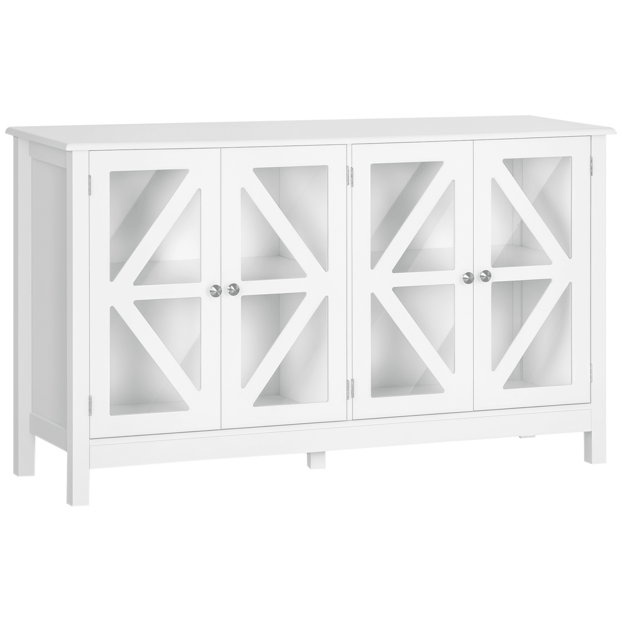 HOMCOM Kitchen Sideboard, Tempered Glass Door Buffet Cabinet with Adjustable Storage Shelf for Living Room, Kitchen, Study, White