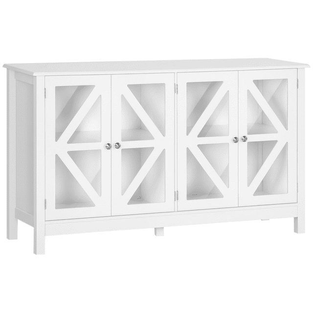 HOMCOM Kitchen Sideboard, Tempered Glass Door Buffet Cabinet with Adjustable Storage Shelf for Living Room, Kitchen, Study, White