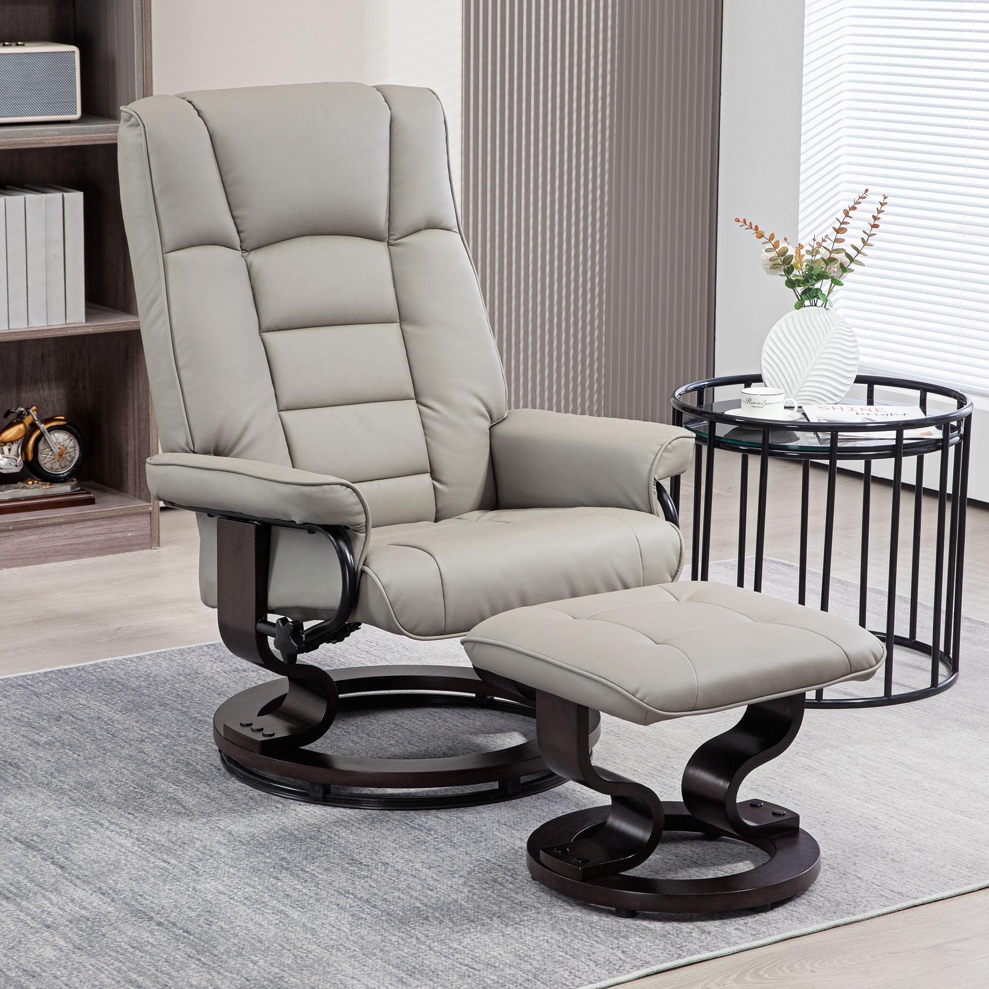 HOMCOM Swivel Recliner with Ottoman, Faux Leather Reclining Chair with High Back and Wood Frame for Living Room, Bedroom