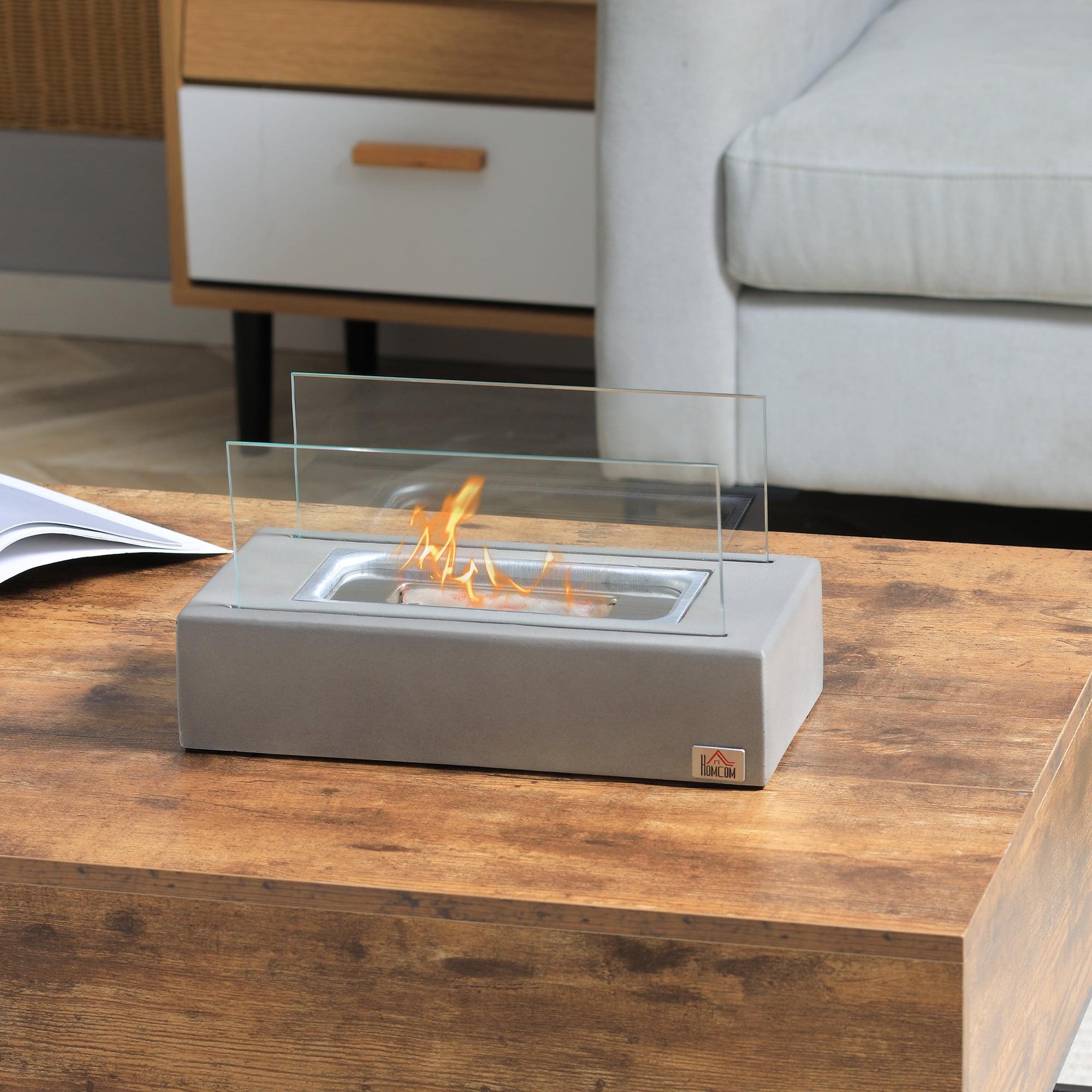 Light Grey Concrete Tabletop Bioethanol Fireplace with Glass Panels