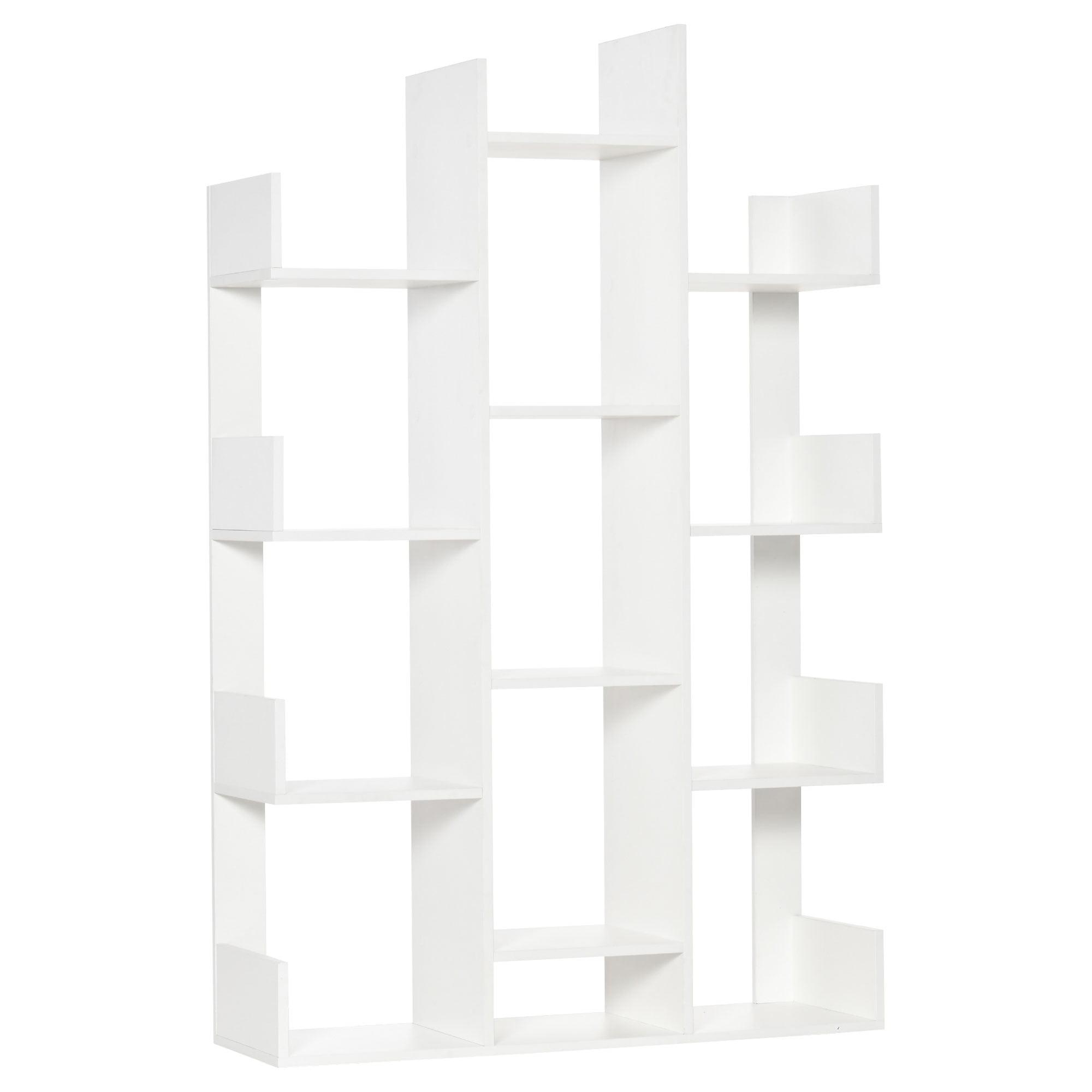 HOMCOM Tree Bookshelf, Modern Freestanding Bookcase with 13 Open Shelves, Display Unit for Living Room, Study, or Office, White