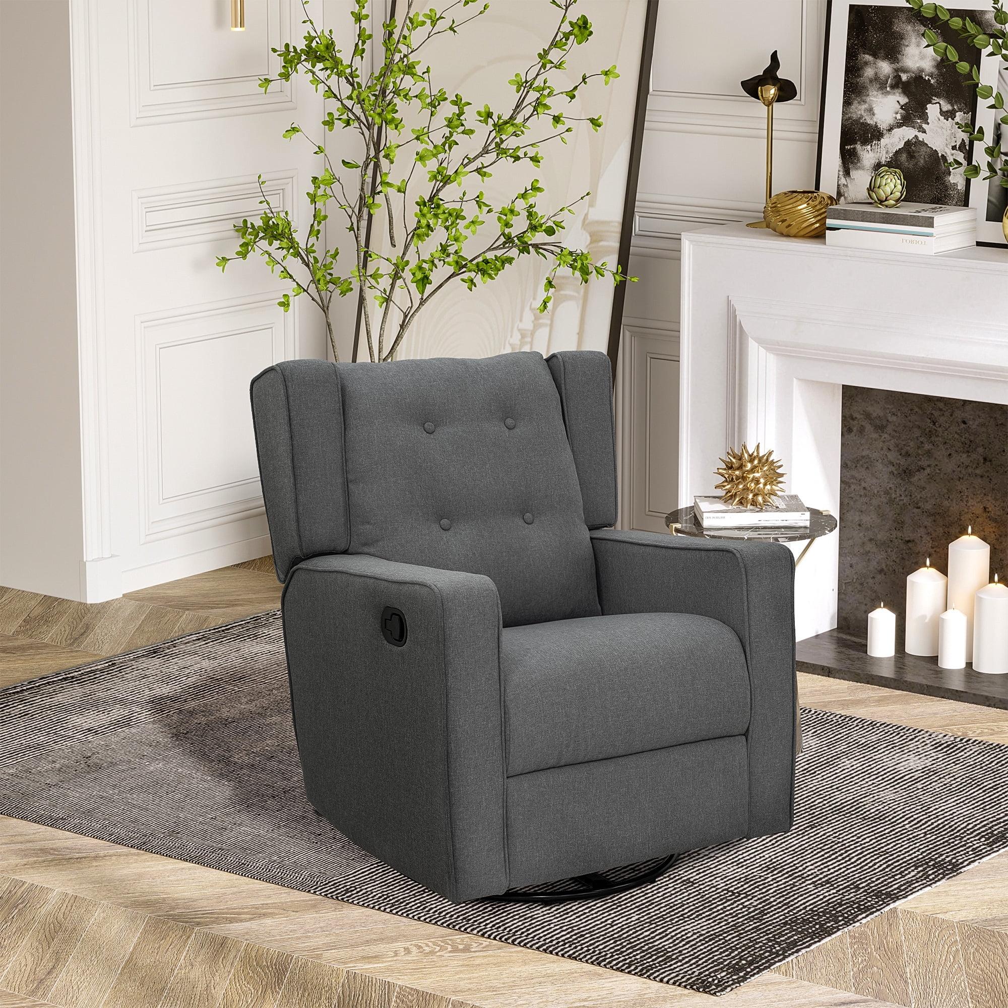 HOMCOM Wingback Recliner Chair Manual Rocking Sofa 360° Swivel Glider with Button Tufted, Padded Seat, Home Theater Seating for Living Room, Gray