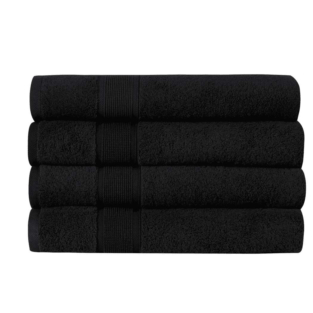 GLAMBURG Premium Cotton 4 Pack Bath Towel Set - 100% Pure Cotton - 4 Bath Towels 27x54 - Ideal for Everyday use - Ultra Soft & Highly Absorbent - Black