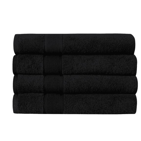 GLAMBURG Premium Cotton 4 Pack Bath Towel Set - 100% Pure Cotton - 4 Bath Towels 27x54 - Ideal for Everyday use - Ultra Soft & Highly Absorbent - Black