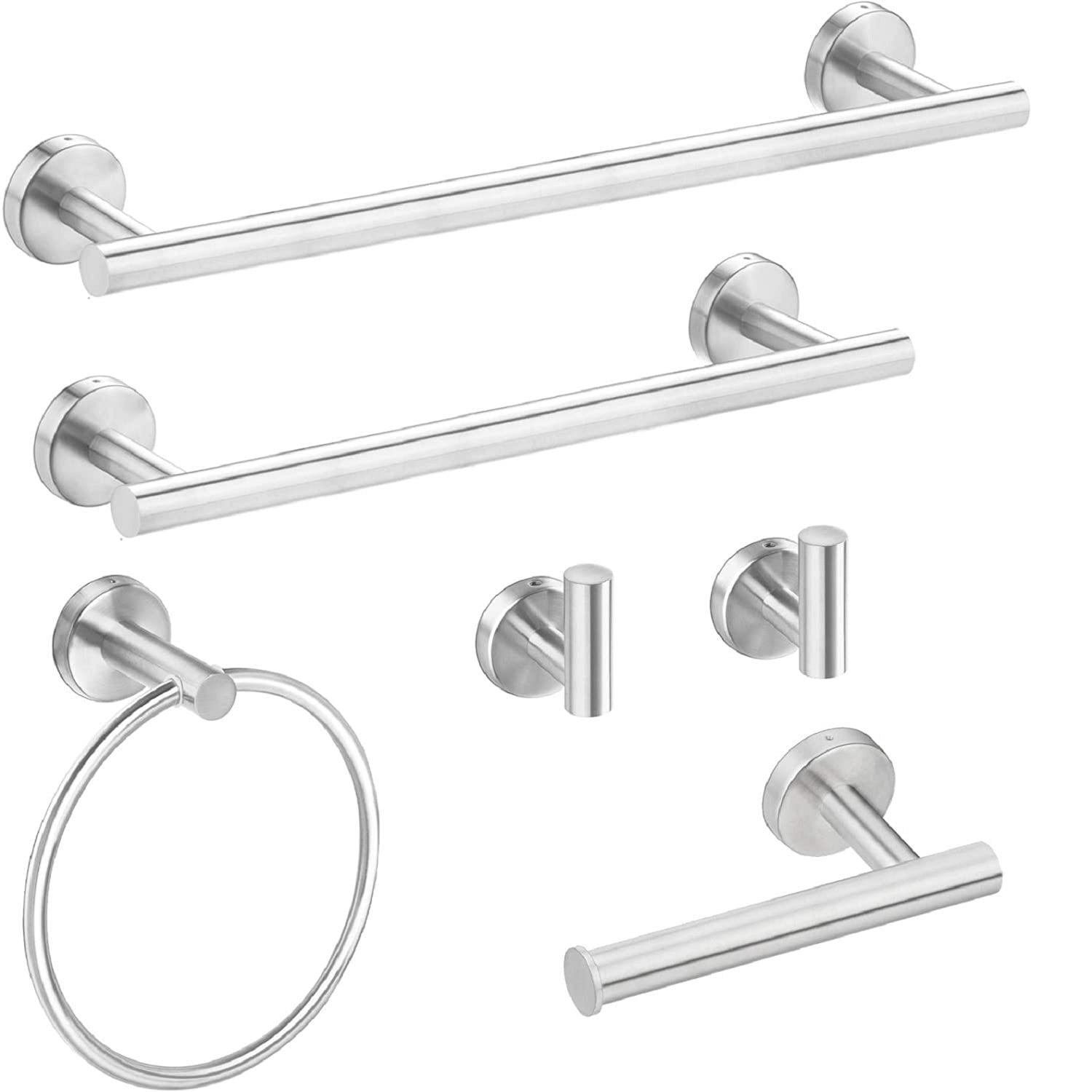 Brushed Nickel Stainless Steel 6-Piece Wall-Mounted Bathroom Hardware Set