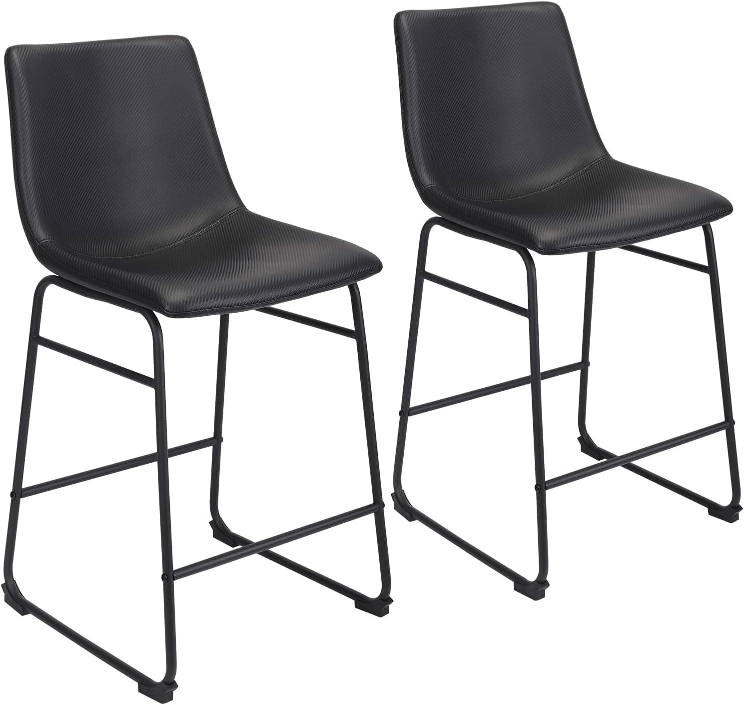 Black Faux Leather Counter Stools with Steel Frame, Set of 2