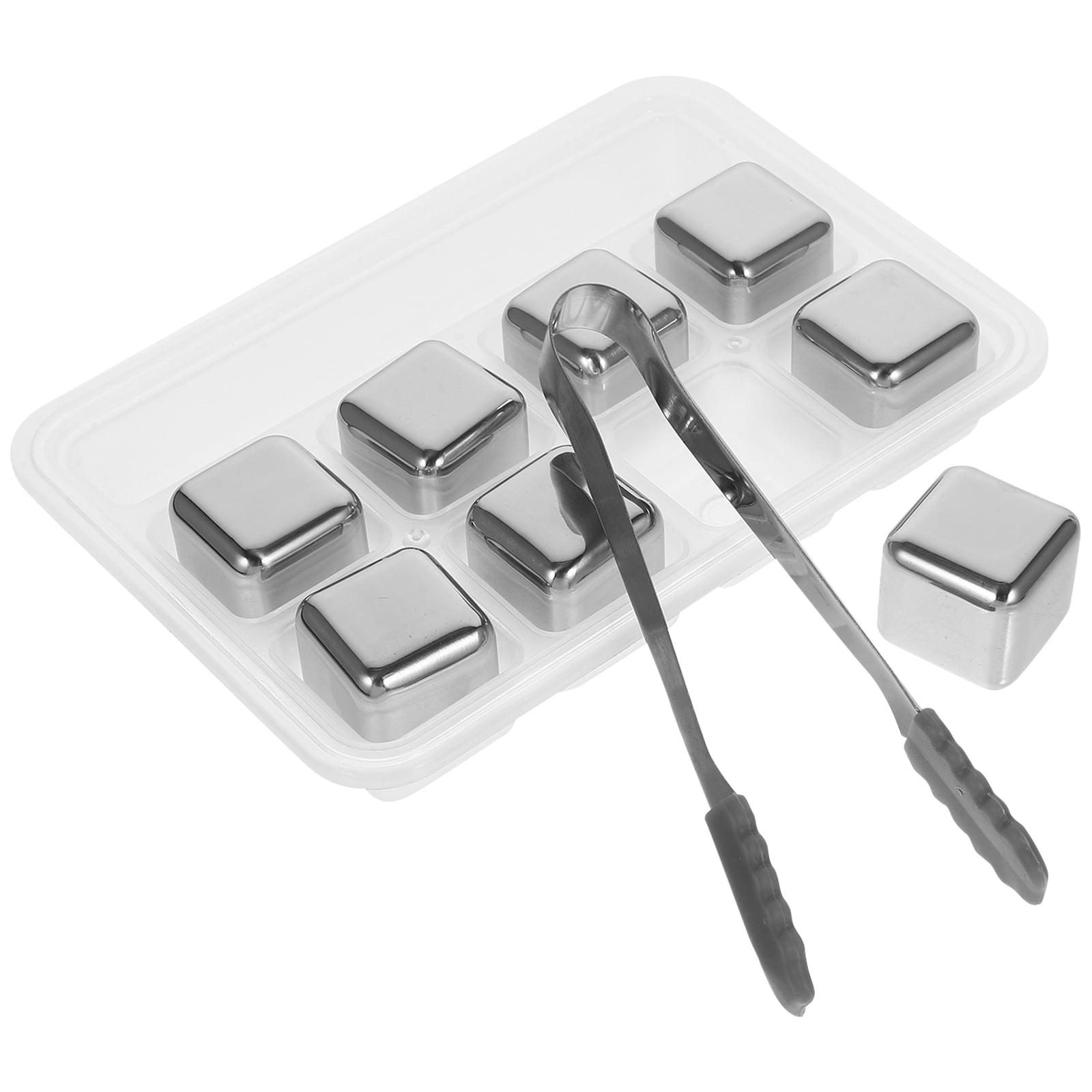 HOMEMAXS Stainless Steel Whiskey Stones with Tongs for Bar Use Silver Color 1 Set Cooling Stones