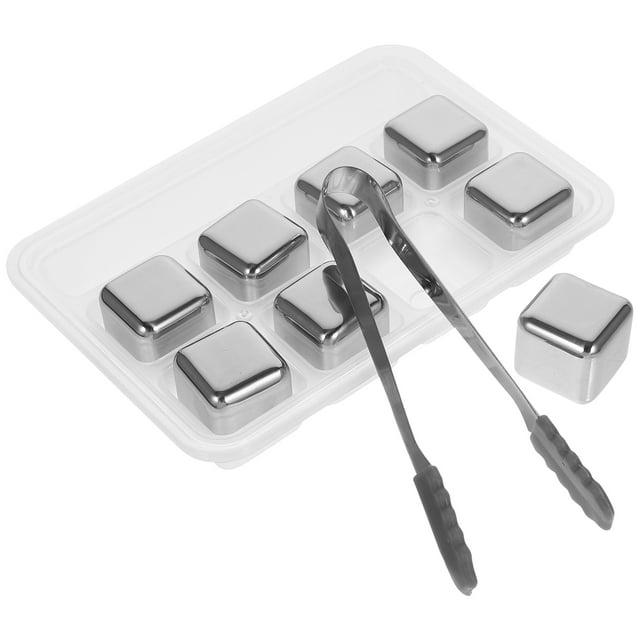 HOMEMAXS Stainless Steel Whiskey Stones with Tongs for Bar Use Silver Color 1 Set Cooling Stones