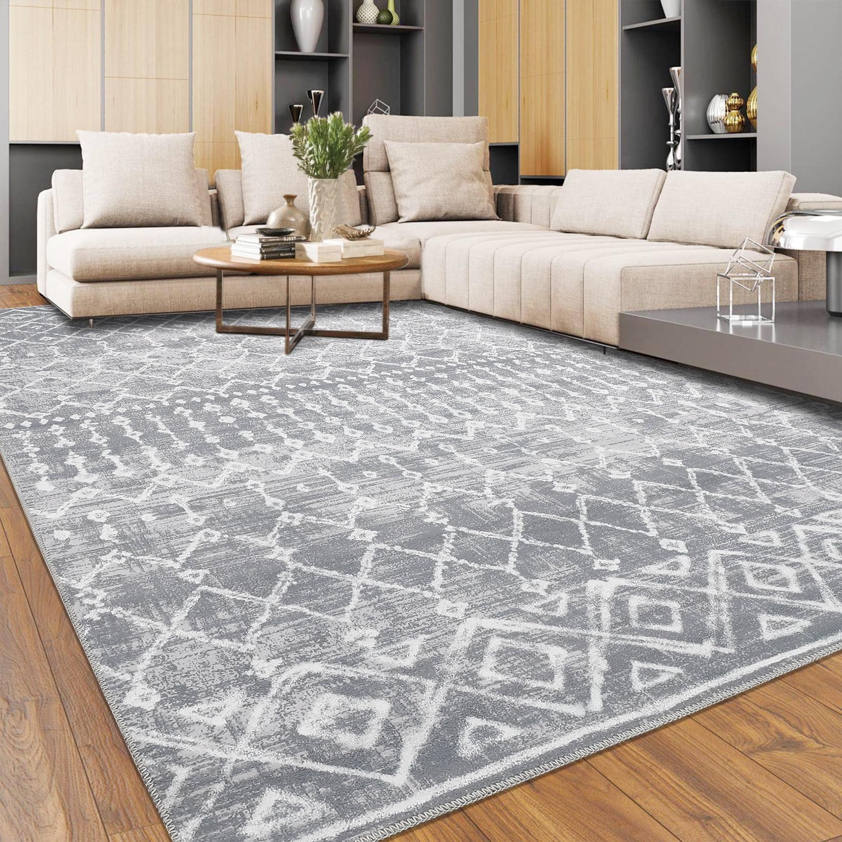 5'x7' Area Rugs for Living Room Machine Washable Rug Boho Geometric Indoor Area Rug Neutral Moroccan Style Ultra Soft Foldable Non-Slip Bedroom Rug Dining Room Office Modern Carpet Grey