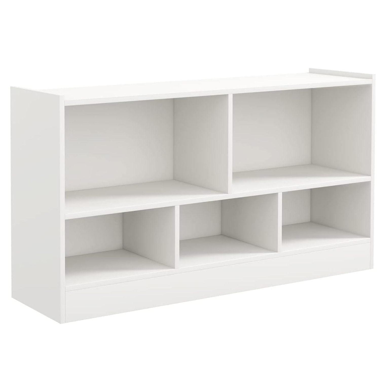 Killeryuki HOMGX Wooden Montessori Shelf for Kids, 5-Section Storage Cabinet, 2-Tier Open Kids Bookshelf, Toy Storage Organizer for Playroom, Classroom, White