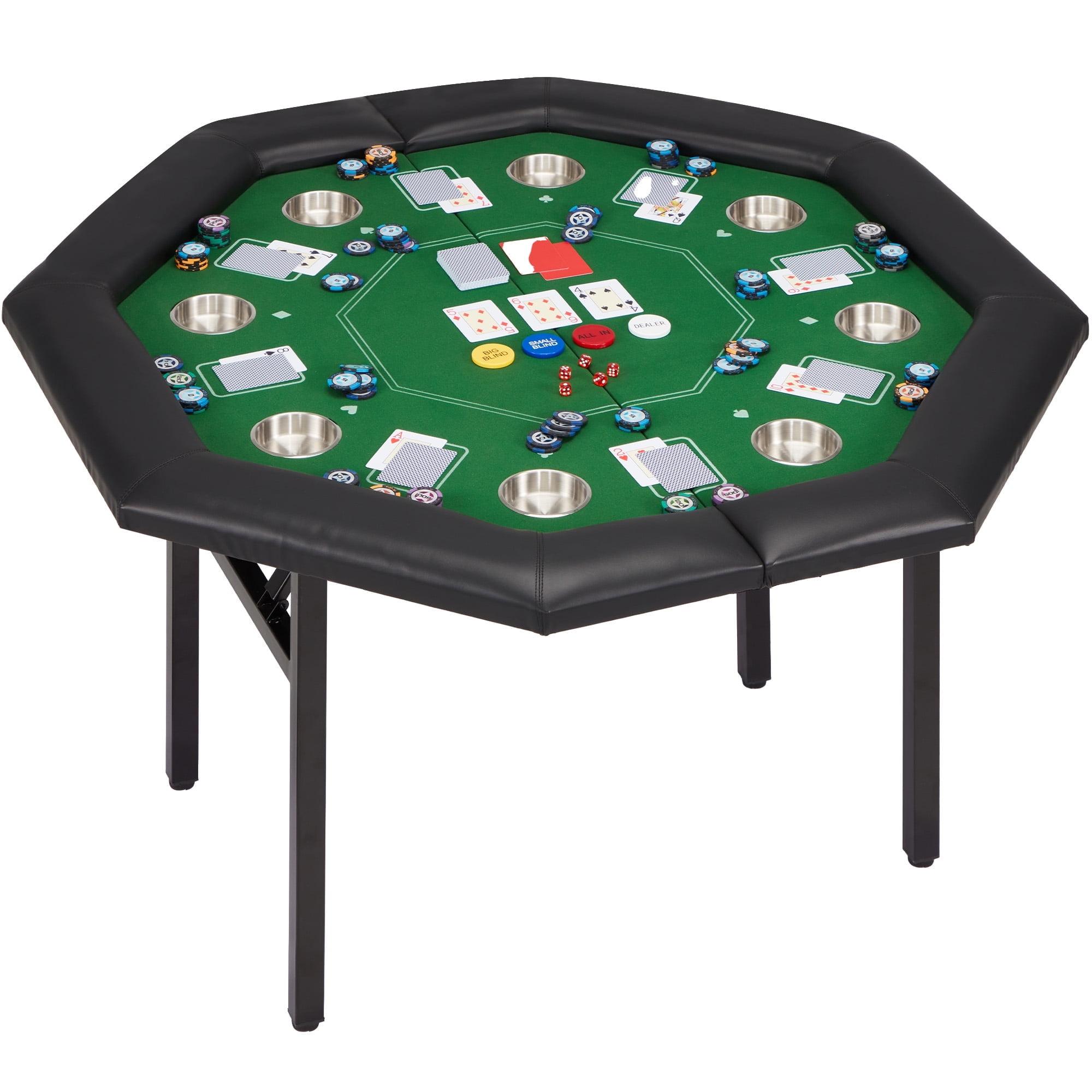 Soozier 47.25" 8 Player Folding Octagon Poker Table for Blackjack Poker Game with Cup Holders, Green