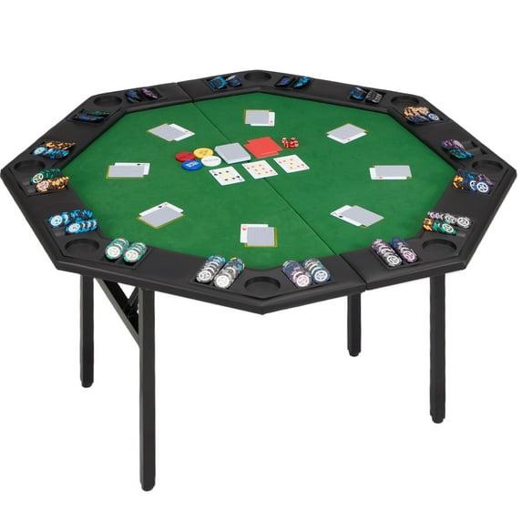 Soozier 47.25" 8 Player Folding Octagon Poker Table for Blackjack Poker Game with Cup Holders, Green
