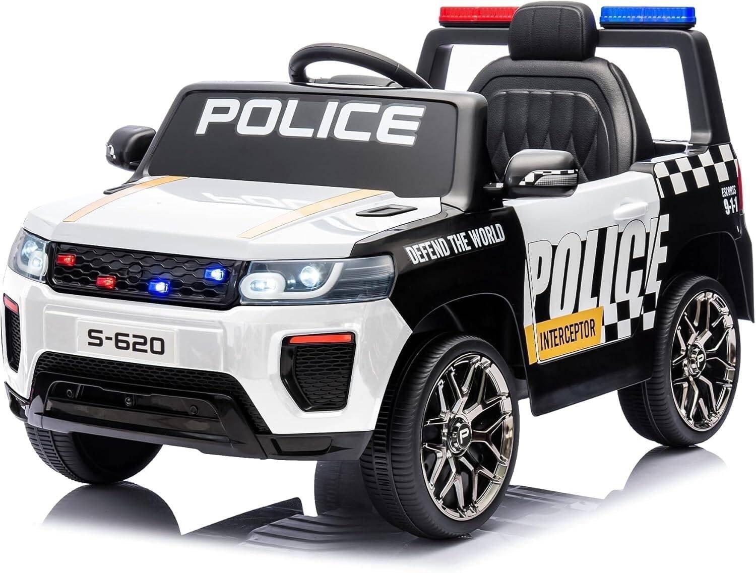 HOMMOW Kids Ride on Police Car, 12V 4AH Battery Powered Kids Ride on Toy with Remote Control, Flashing Lights and Music, White