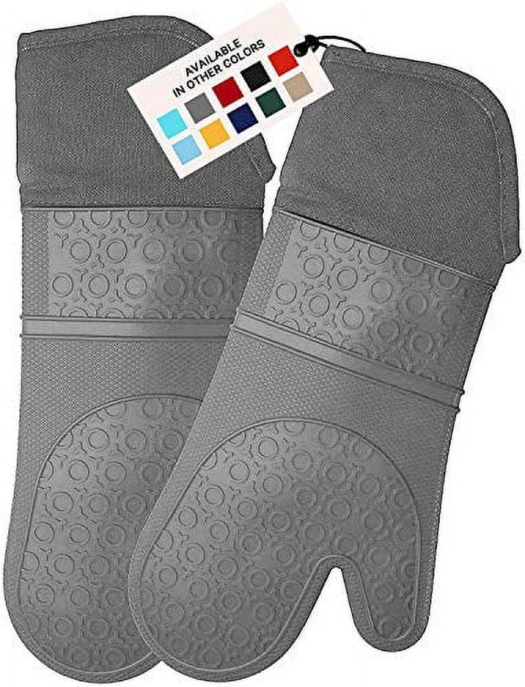 HOMWE Extra Long Professional Silicone Oven Mitt, Oven Mitts with Quilted Liner, Heat Resistant Pot Holders, Flexible Oven Gloves, Gray, 1 Pair, 14.7 Inch